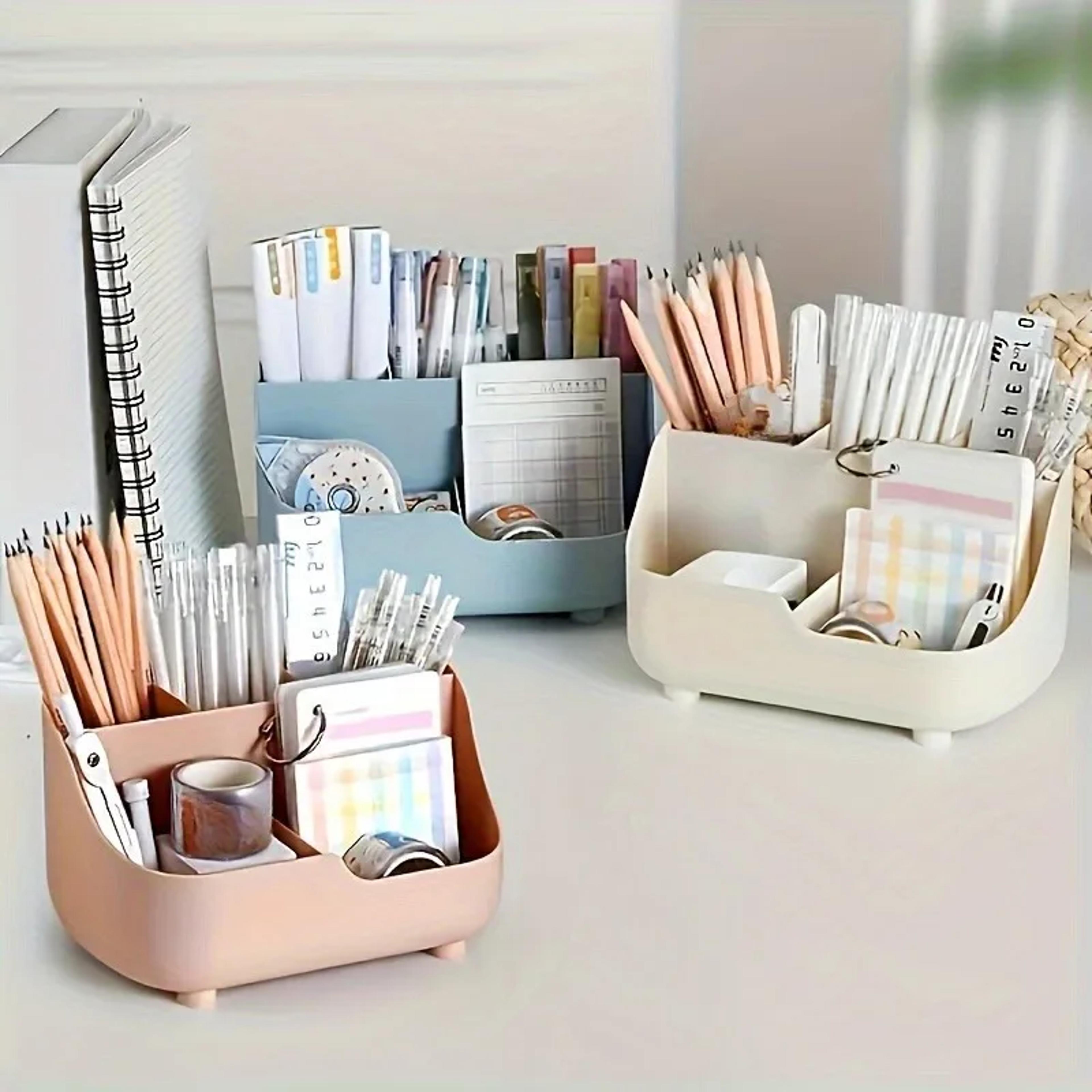 simple solid color five grid desktop storage box, large capacity multi function storage box for office and home