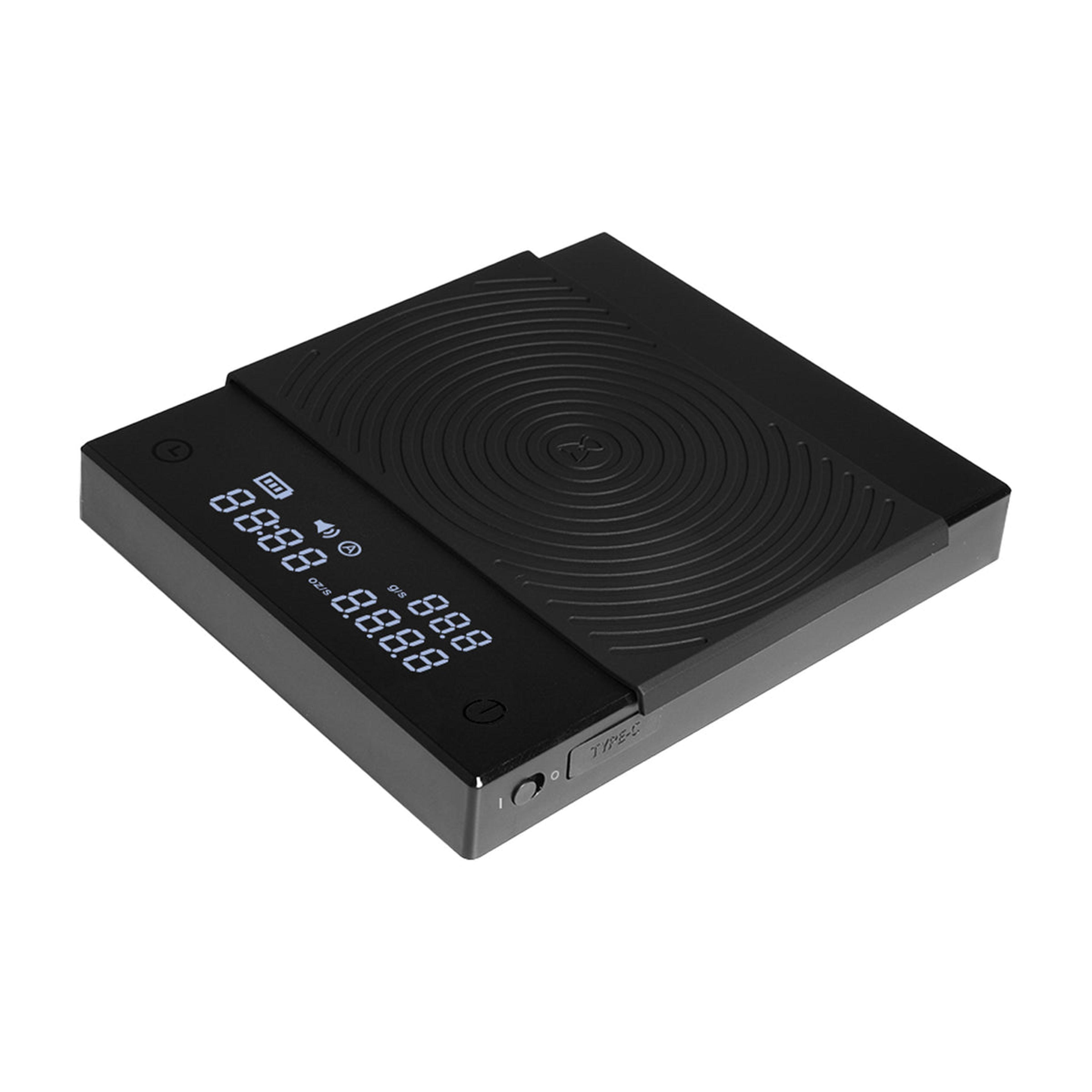 basic black mirror coffee scale for pour over, espresso kitchen scale with auto timer, flow rate display