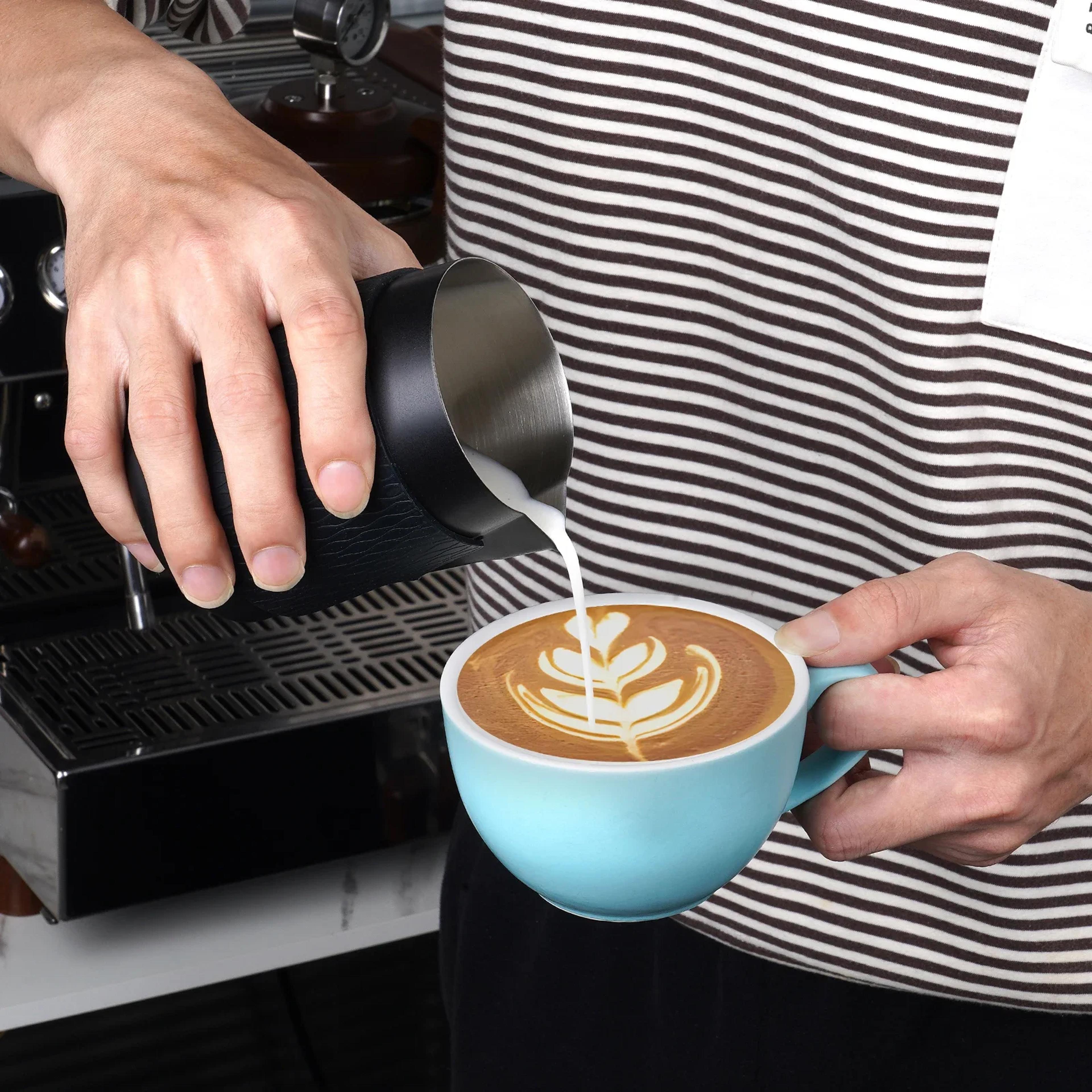 espresso steaming pitcher with sharp spout milk frothing jug without handle