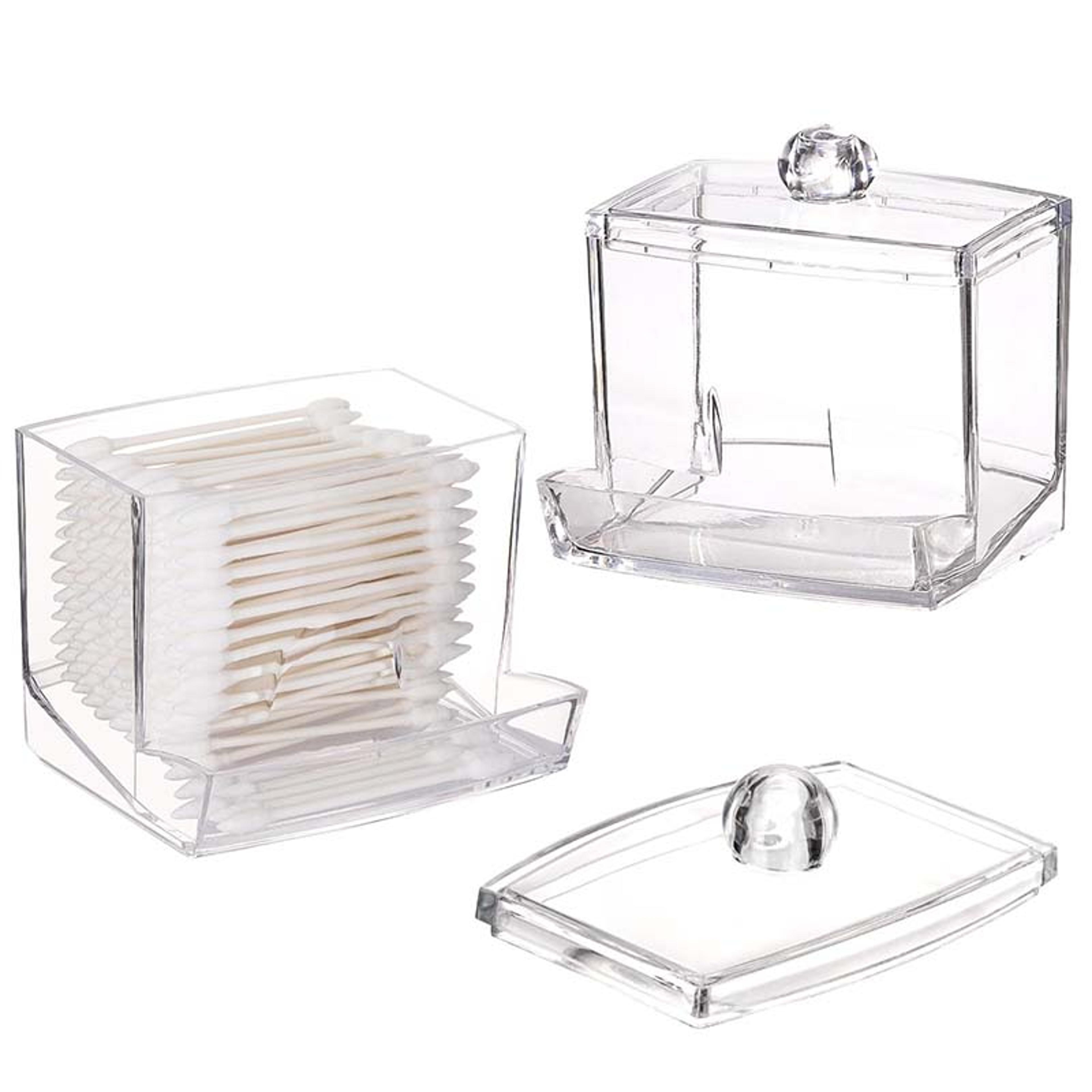 bathroom storage container with lid, cotton swab holder dispenser and organizer, art supply storage box for cotton pads
