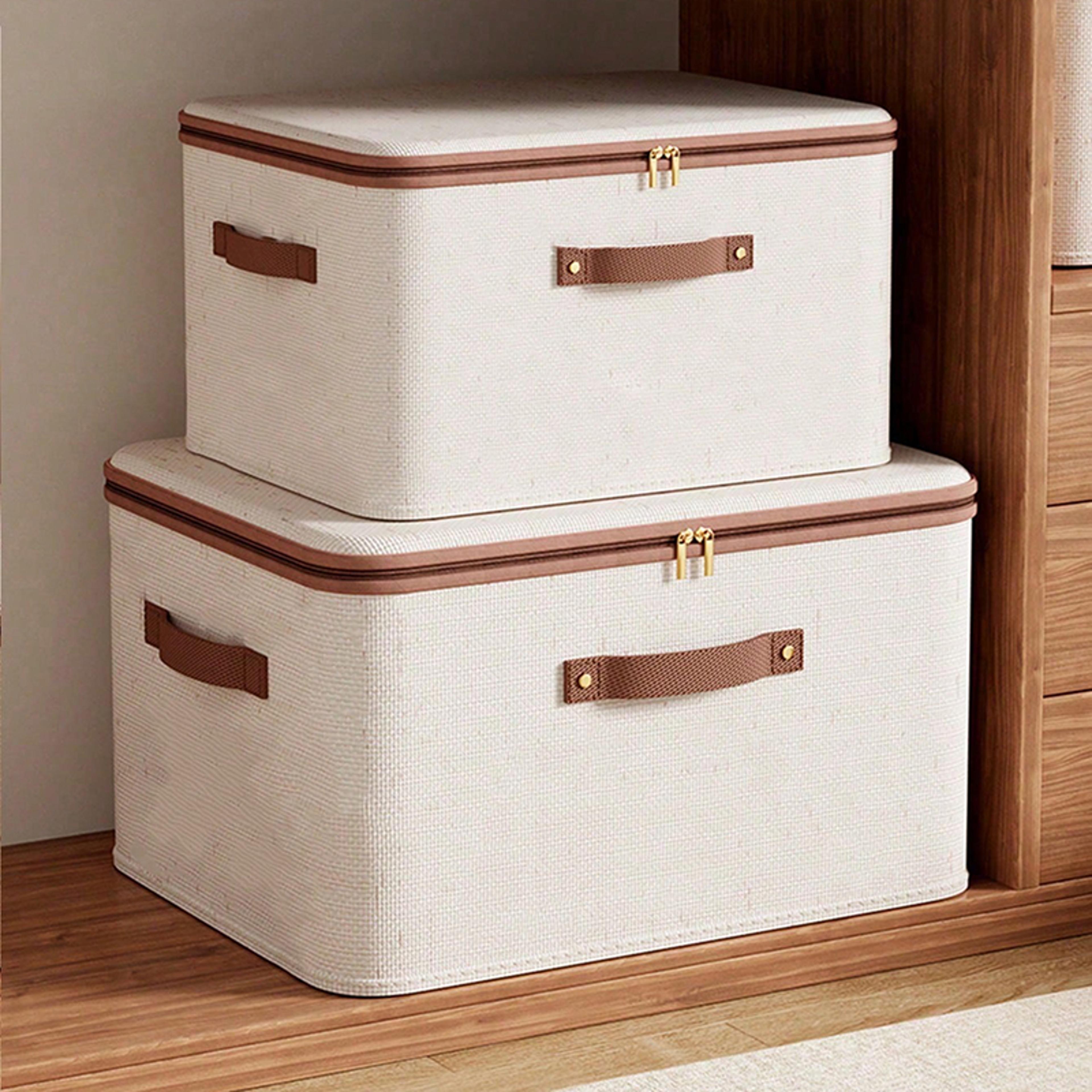 closet organizer container with handle and zipper, foldable clothes storage box, washable for wardrobe blanket storage
