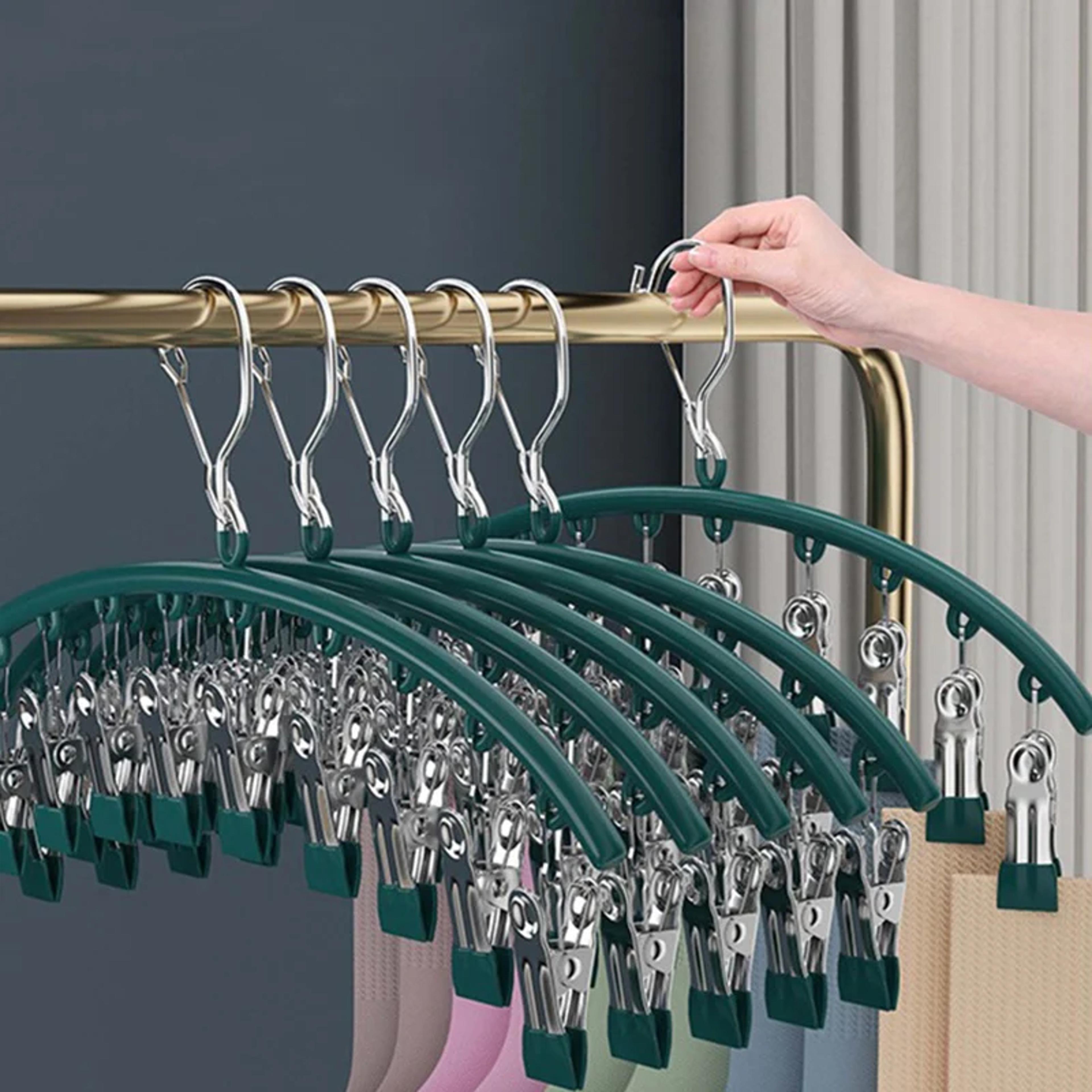 stainless steel sock drying rack with clips non-slip clothes rack underwear clip towel hanger windproof pace-saving