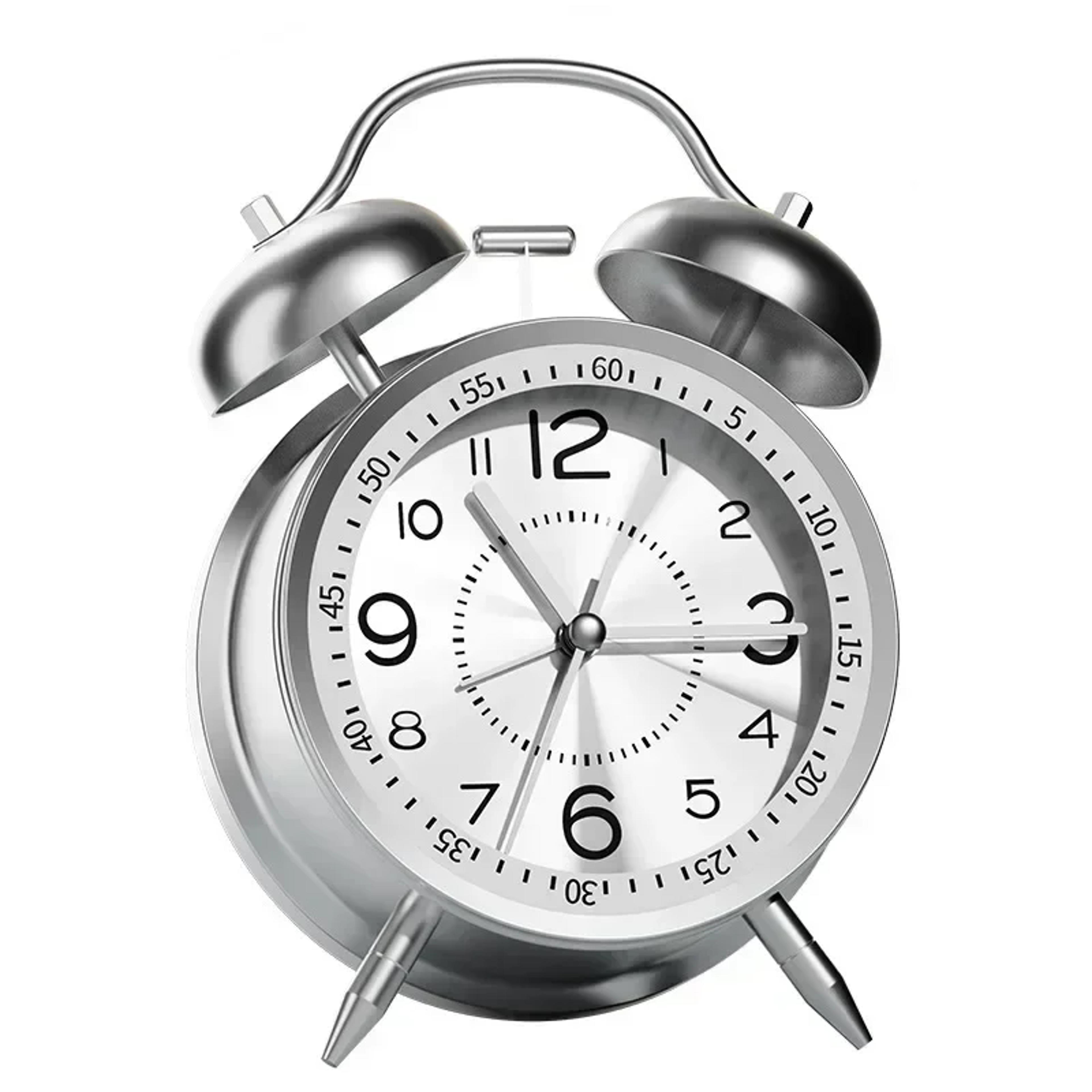 twin bell loud alarm clock with metal frame and 3d dial, battery operated desk table clock with backlight