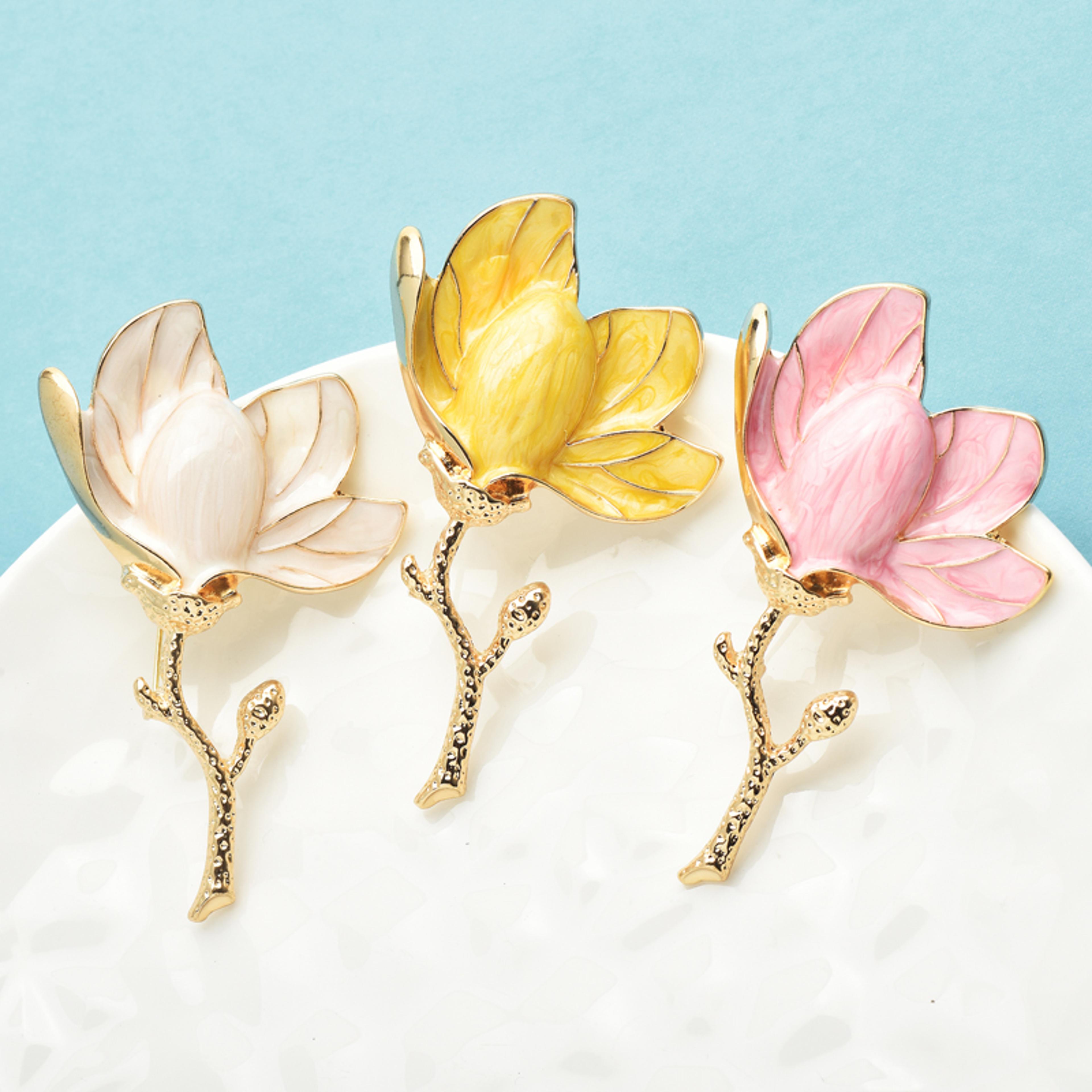 magnolia flower brooch pins for women unisex enamel beautiful brooch for office party gifts