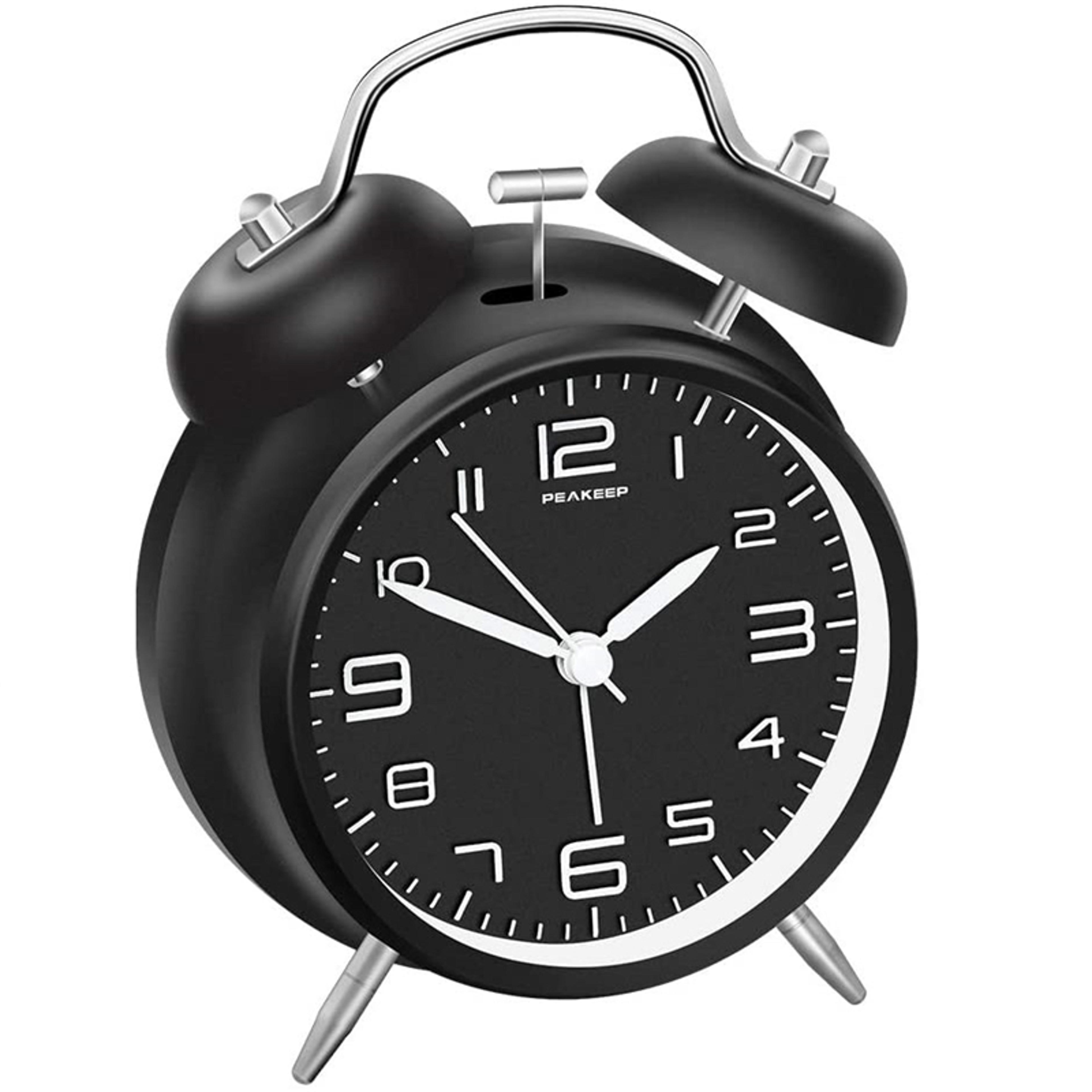 metal frame twin bell alarm clock with 3d dial backlight battery operated desk table clock for home and office