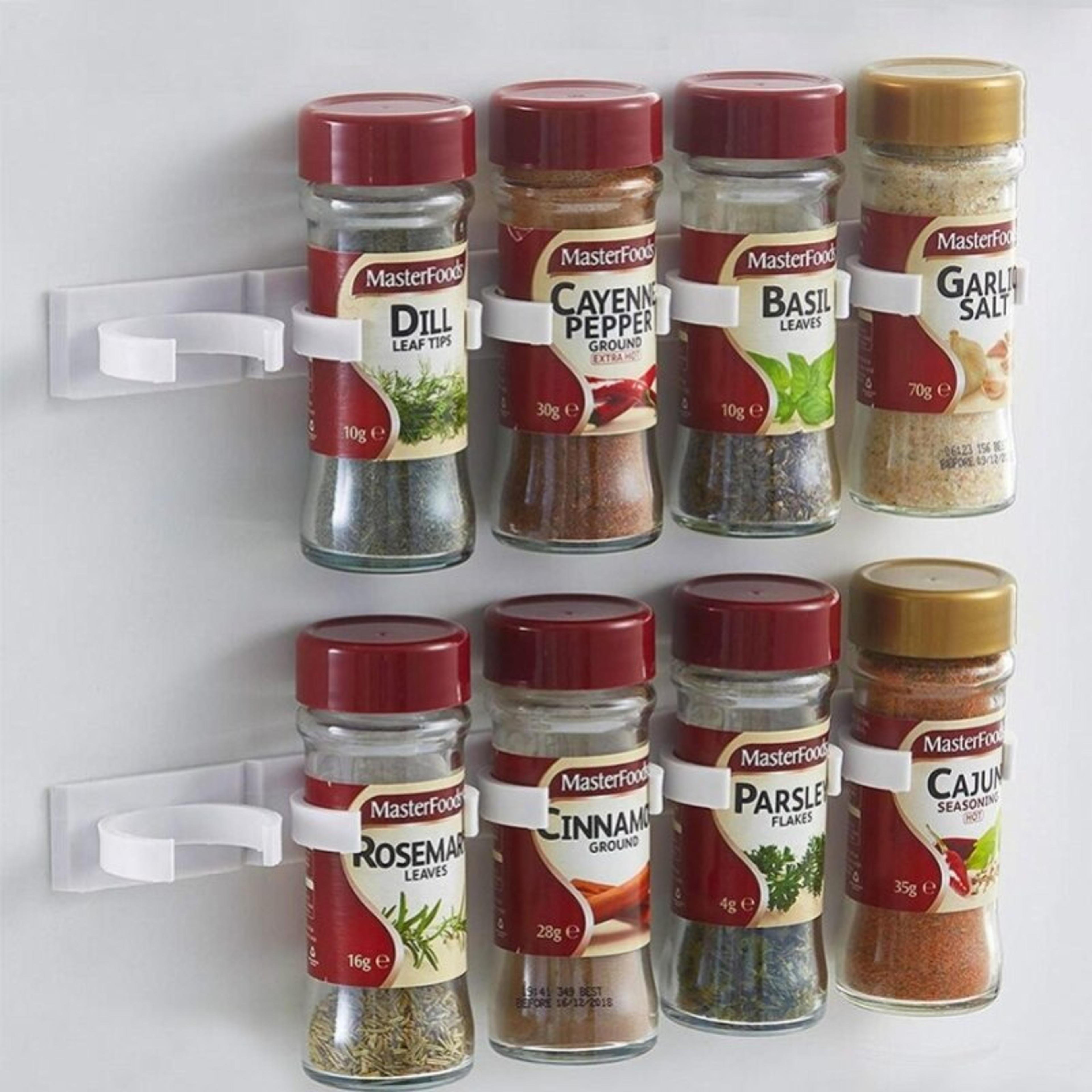 wall-mounted adhesive kitchen spice bottle holder grey plastic seasoning storage rack