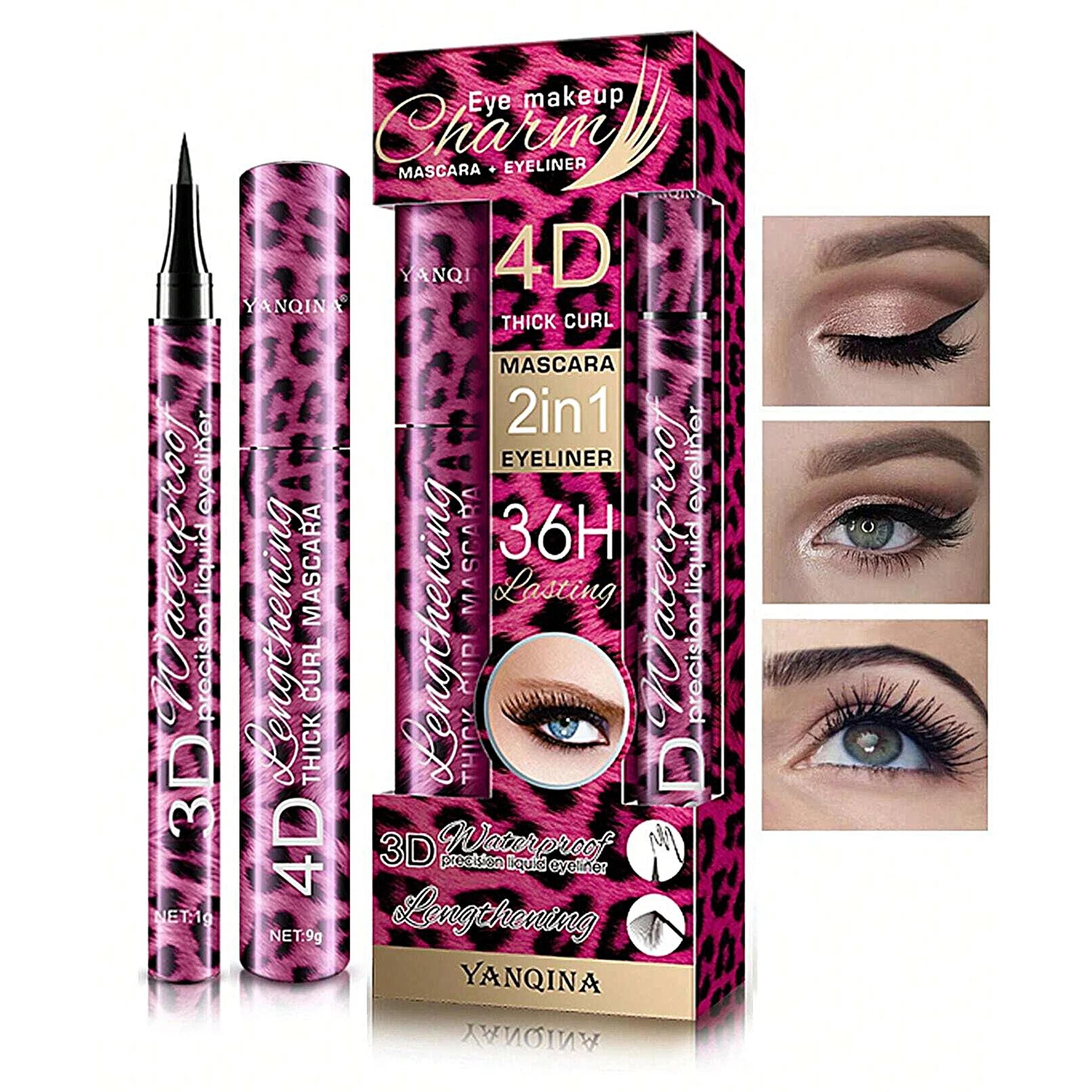 waterproof liquid eyeliner pencil 4d mascara set cosmetics curling thick eyebrow pencil eye liner makeup