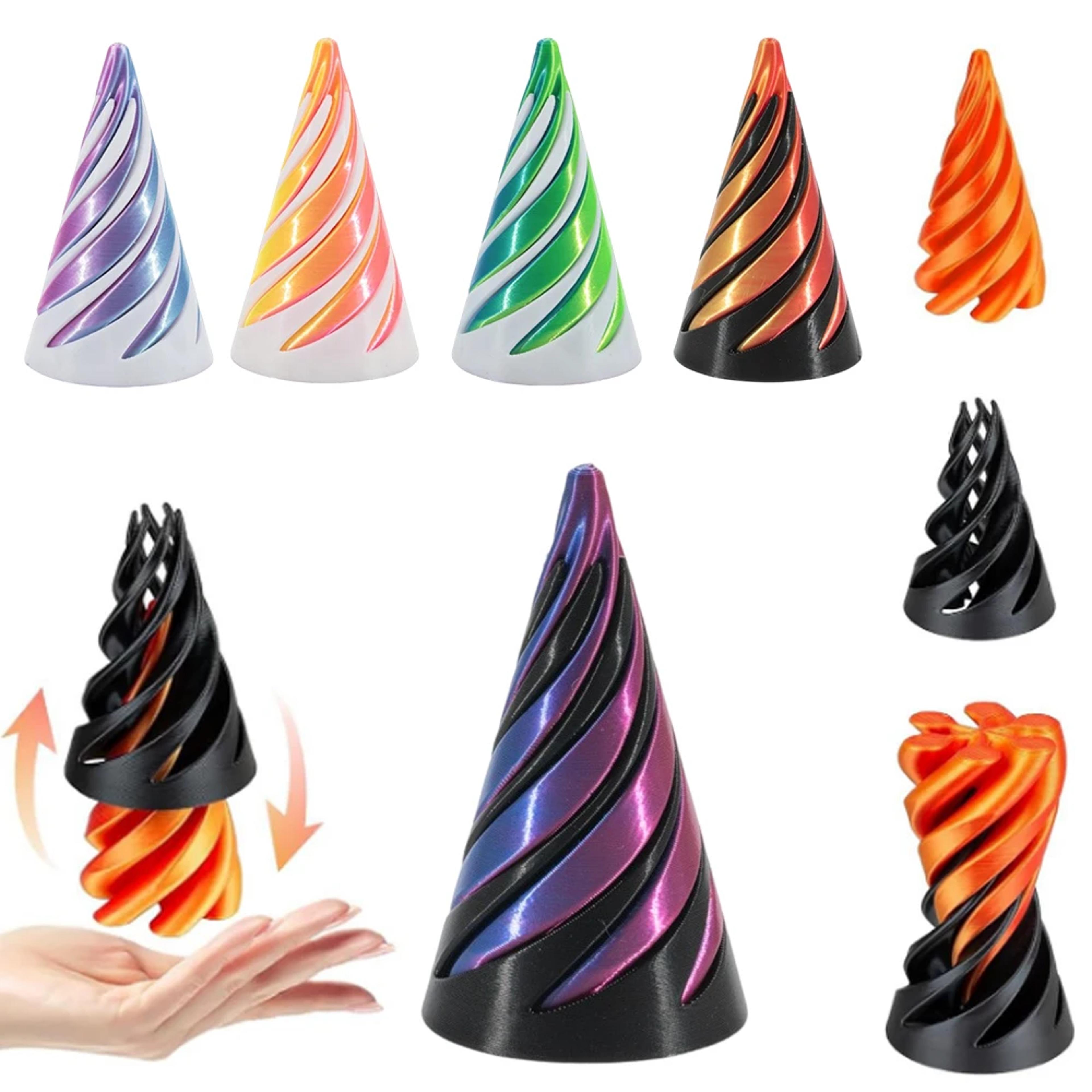 3d printed impossible pyramid toy spiral cone passthrough sculpture mind bending vortex thread illusion & fidget puzzle