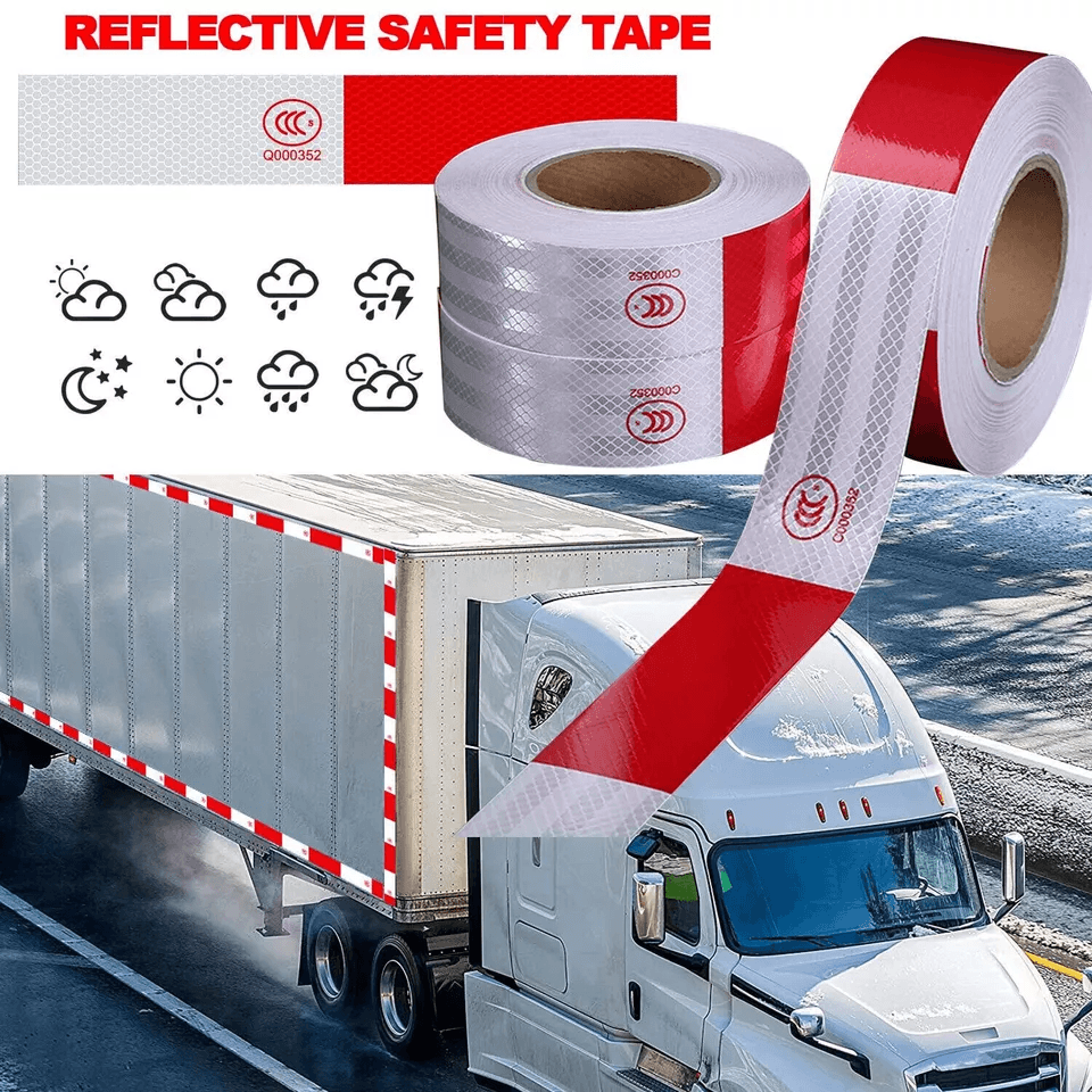 red white reflective conspicuity tape for trailer safety, warning sign auto truck strip with waterproof adhesive