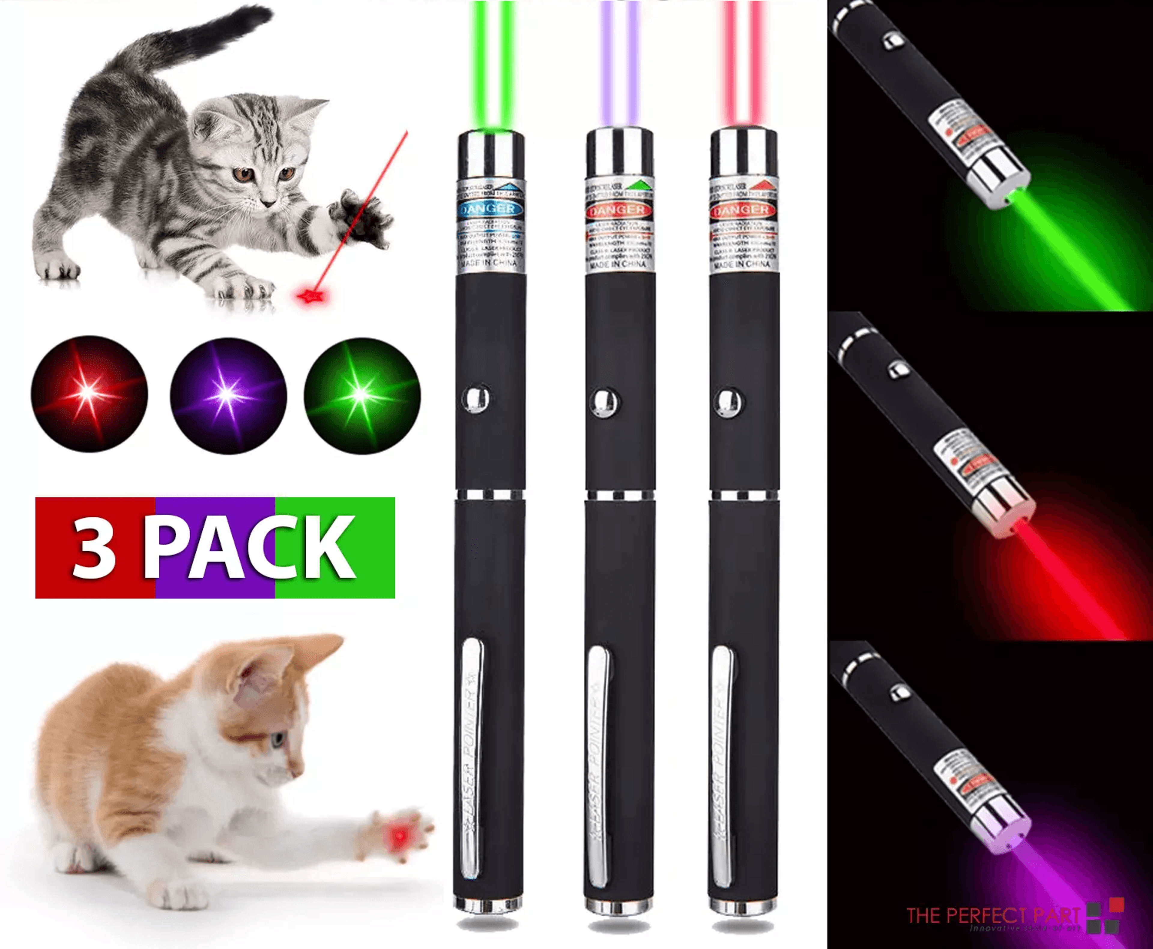 laser pointer pen green blue red light visible beam lazer, battery powered metal pen for cat toys & outdoor use
