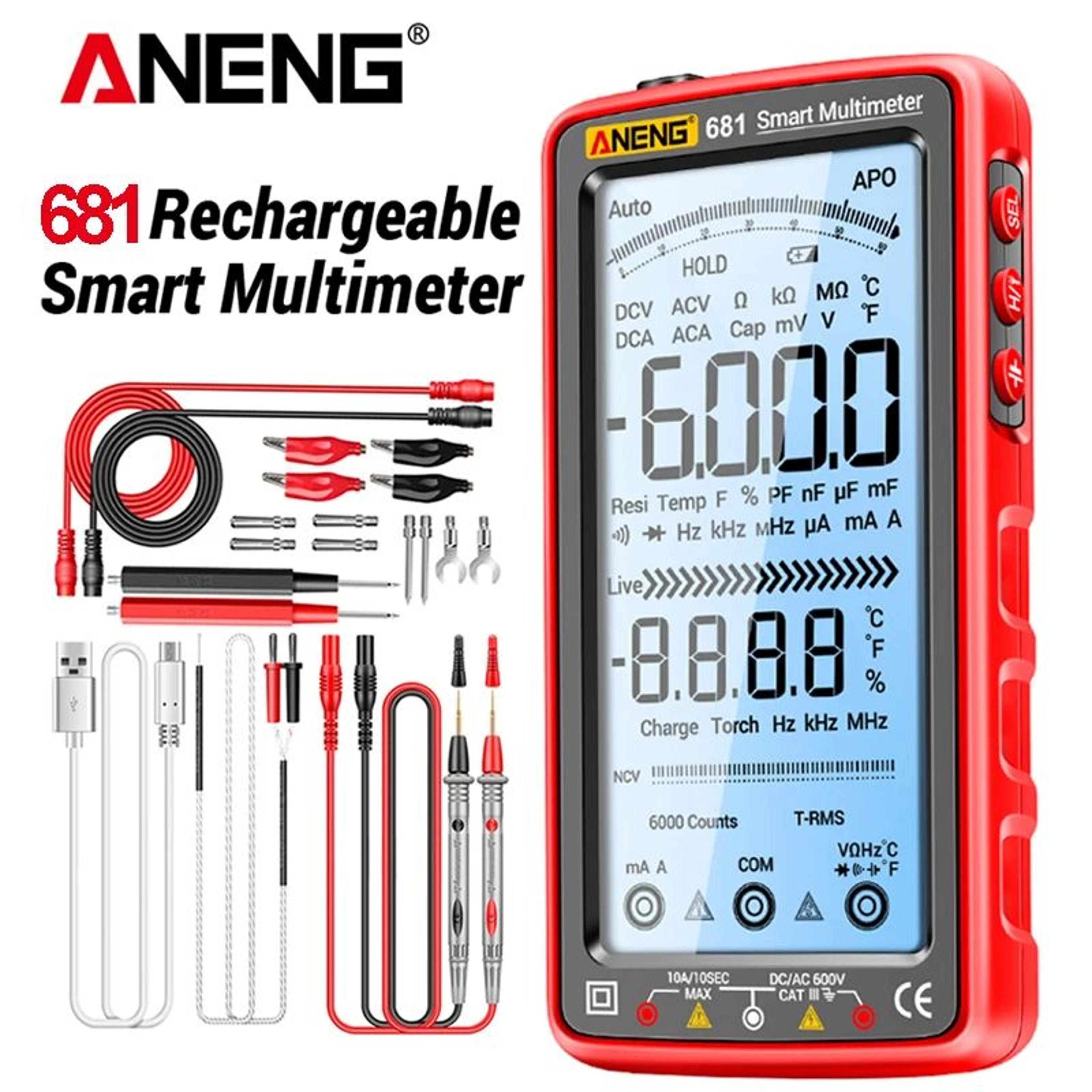 digital multimeter, rechargeable true rms voltage & current tester with lcd display and non-contact voltage detection