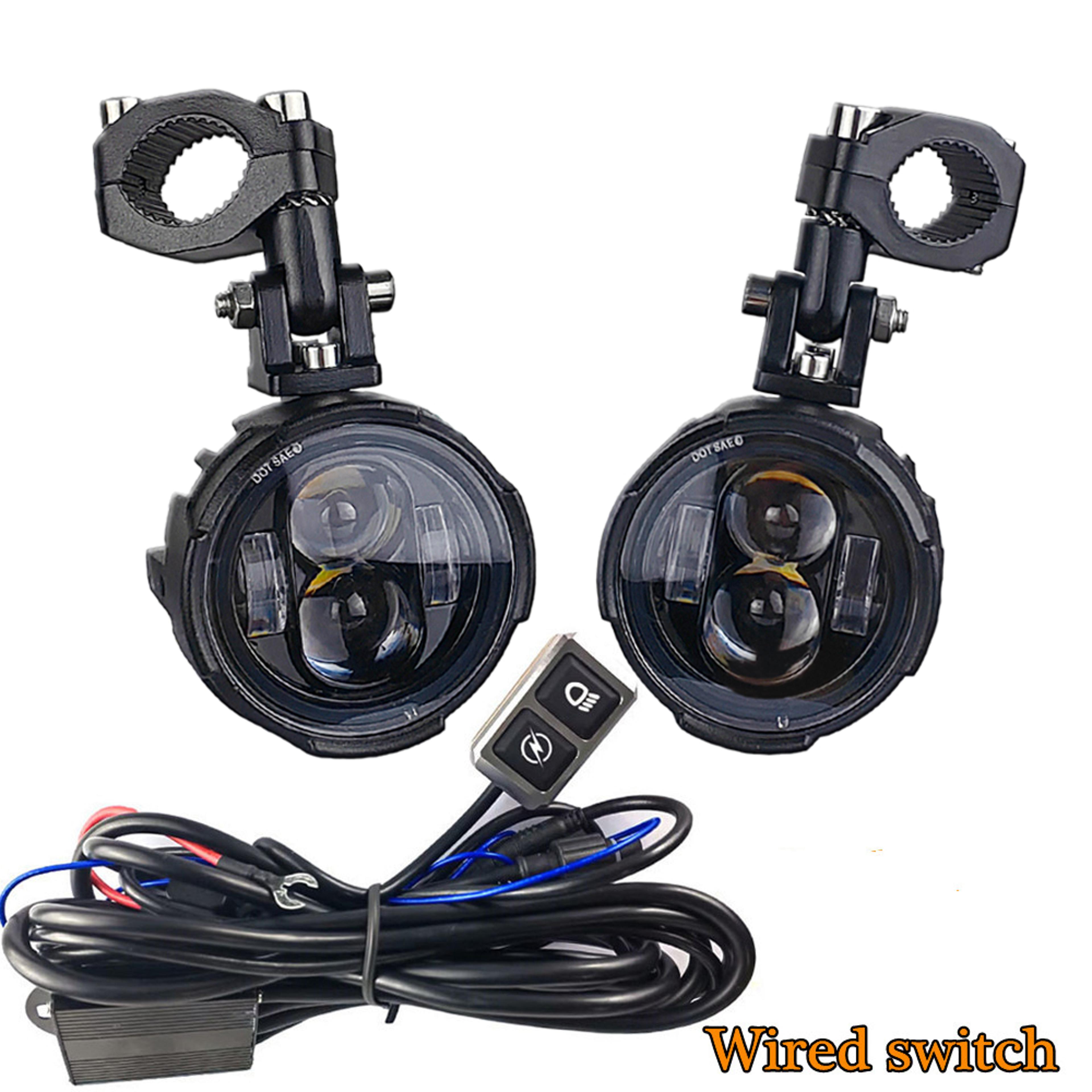 motorcycle led fog lights pair, dual color auxiliary driving spotlight headlamp flasher farol moto light for riding