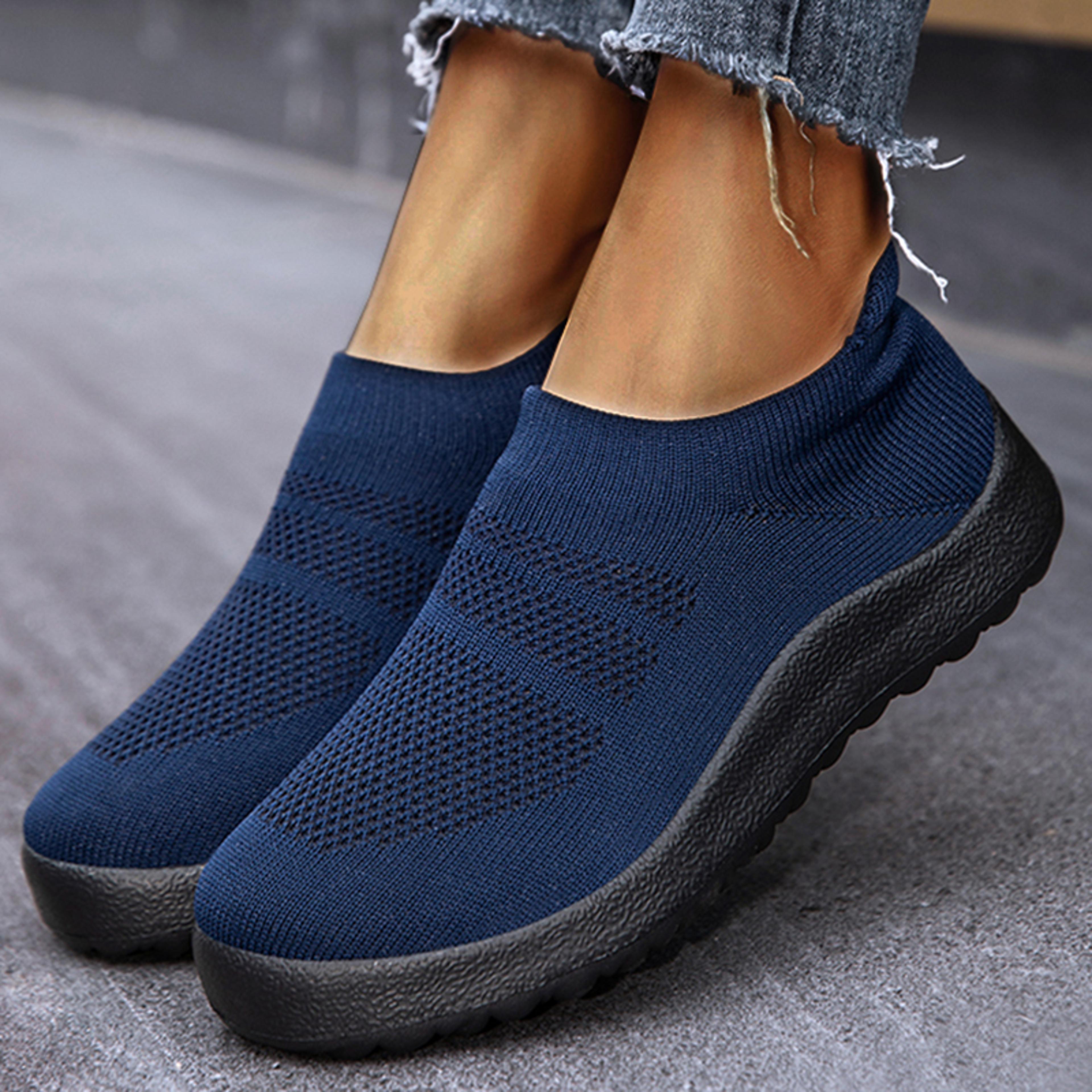 women slip-on sock sneakers, breathable comfortable flat bottom sport running shoes | lightweight solid color