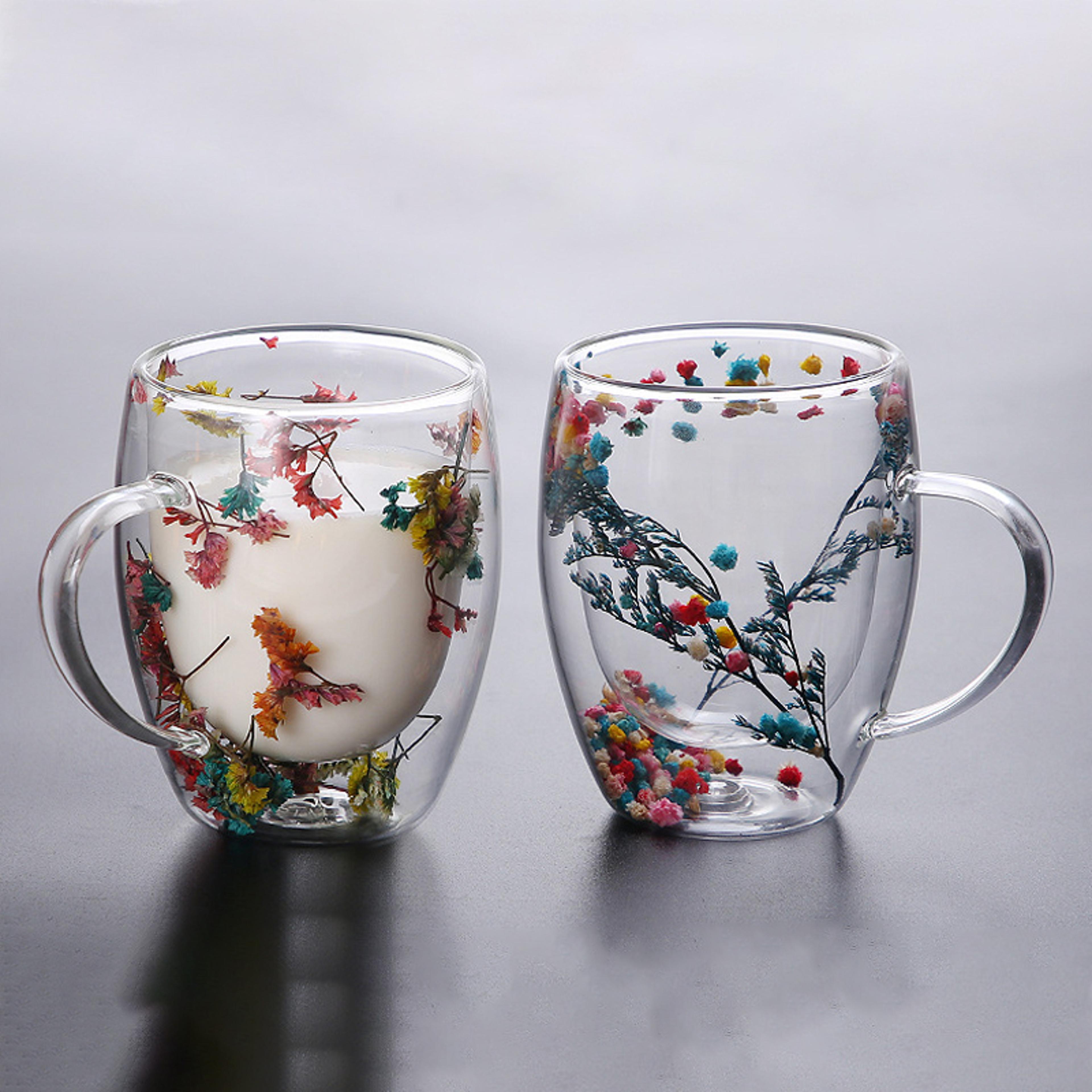 heat resistant double wall glass coffee cup with handle, insulated tea, espresso, milk mug, elegant clear gift drinkware