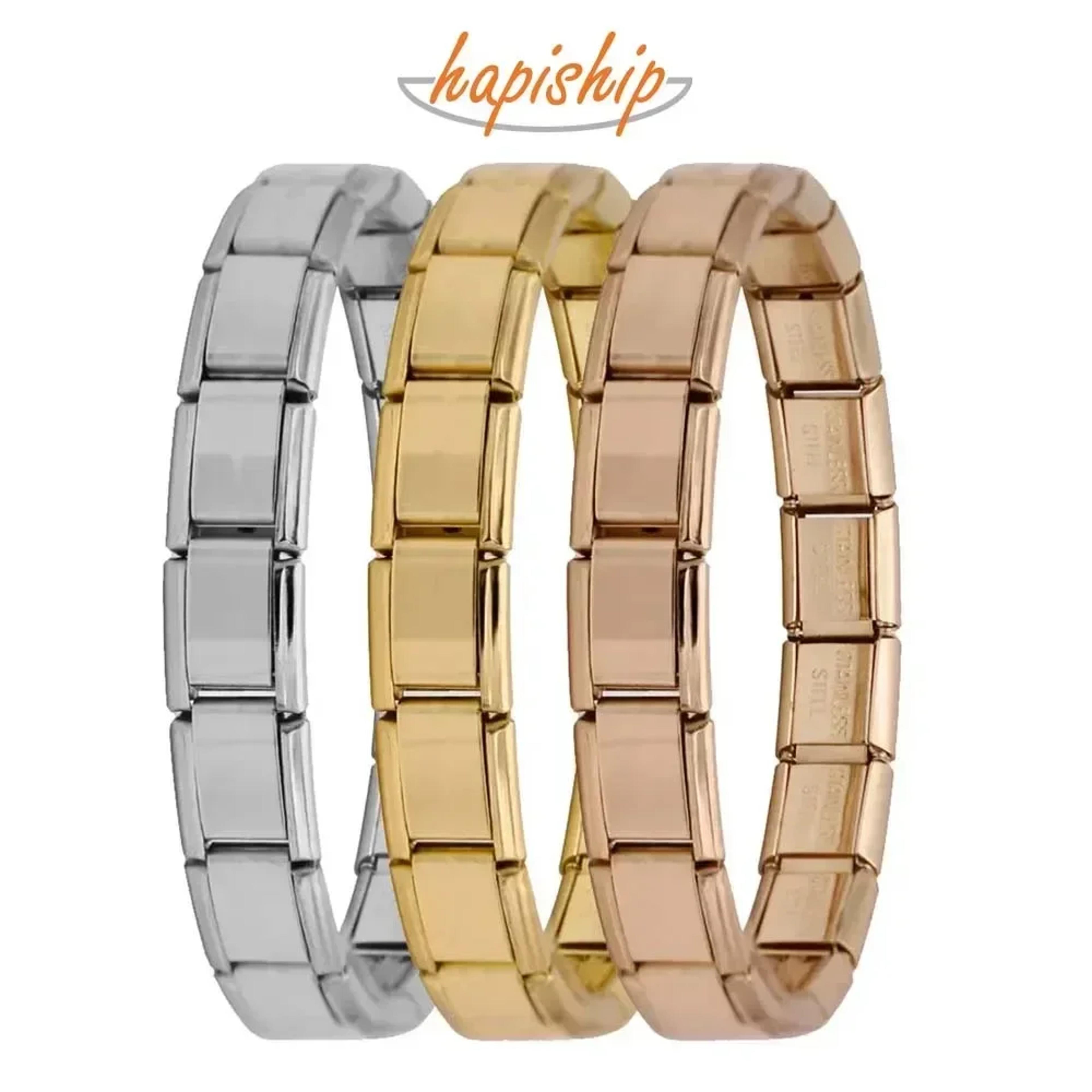fashion hapiship women wide italian elastic charm bracelet, stainless steel bangle jewelry for stylish everyday wear