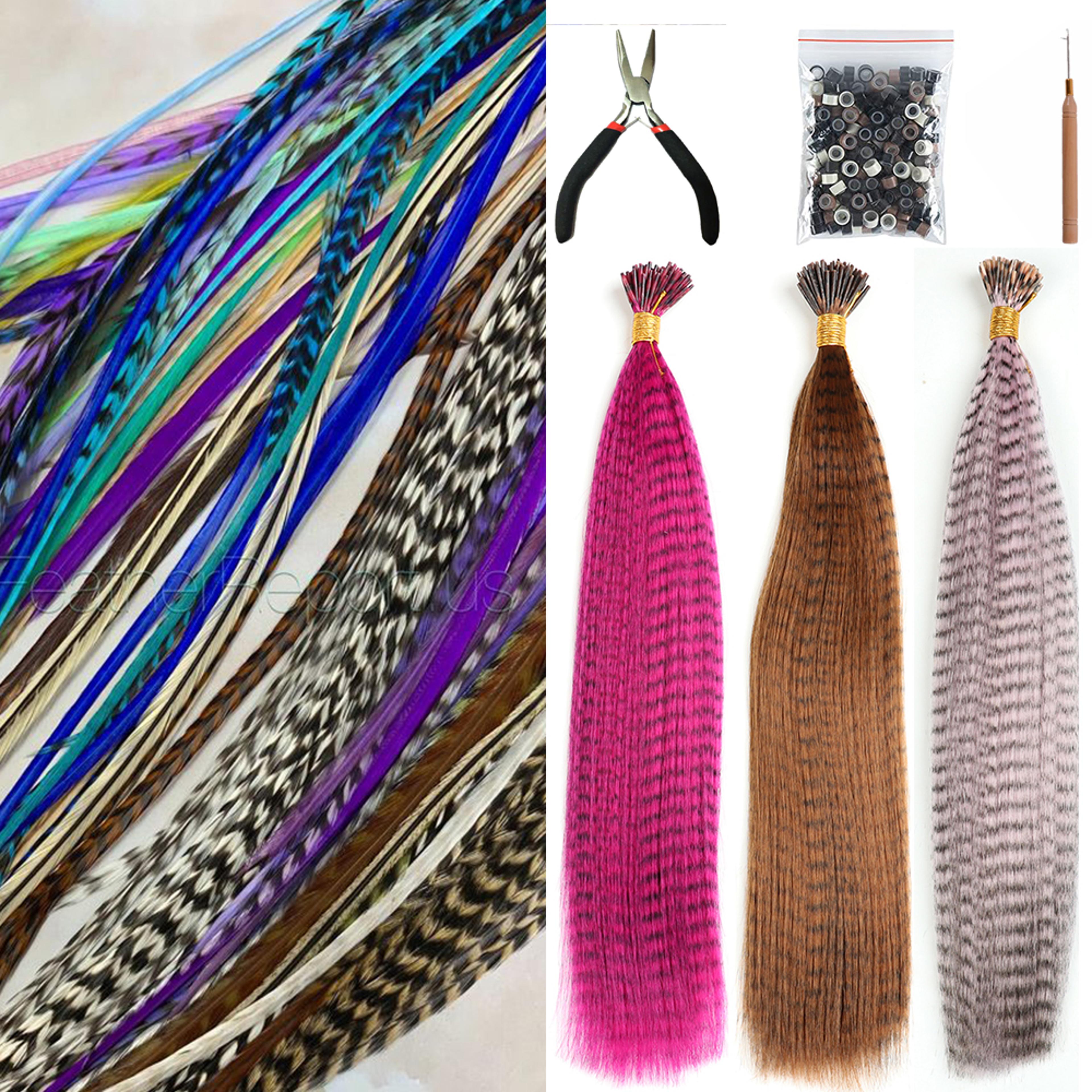 feather hair extension, tip rainbow synthetic hairpiece, fake feather hair for women kids styling or cosplay