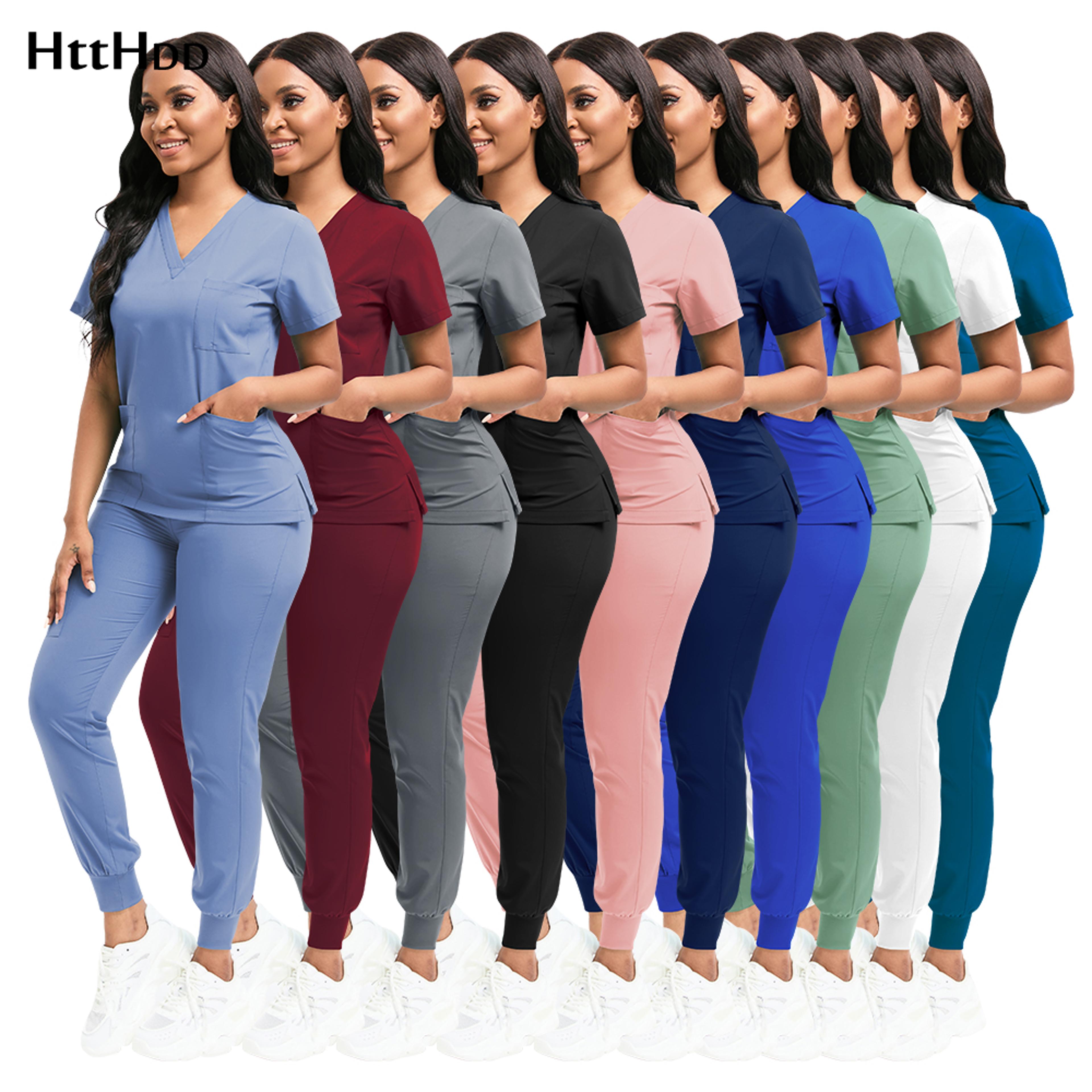 high-quality scrubs women set, v-neck uniform top & jogger pants with drawstring waist, spa, dental, veterinary & clinic