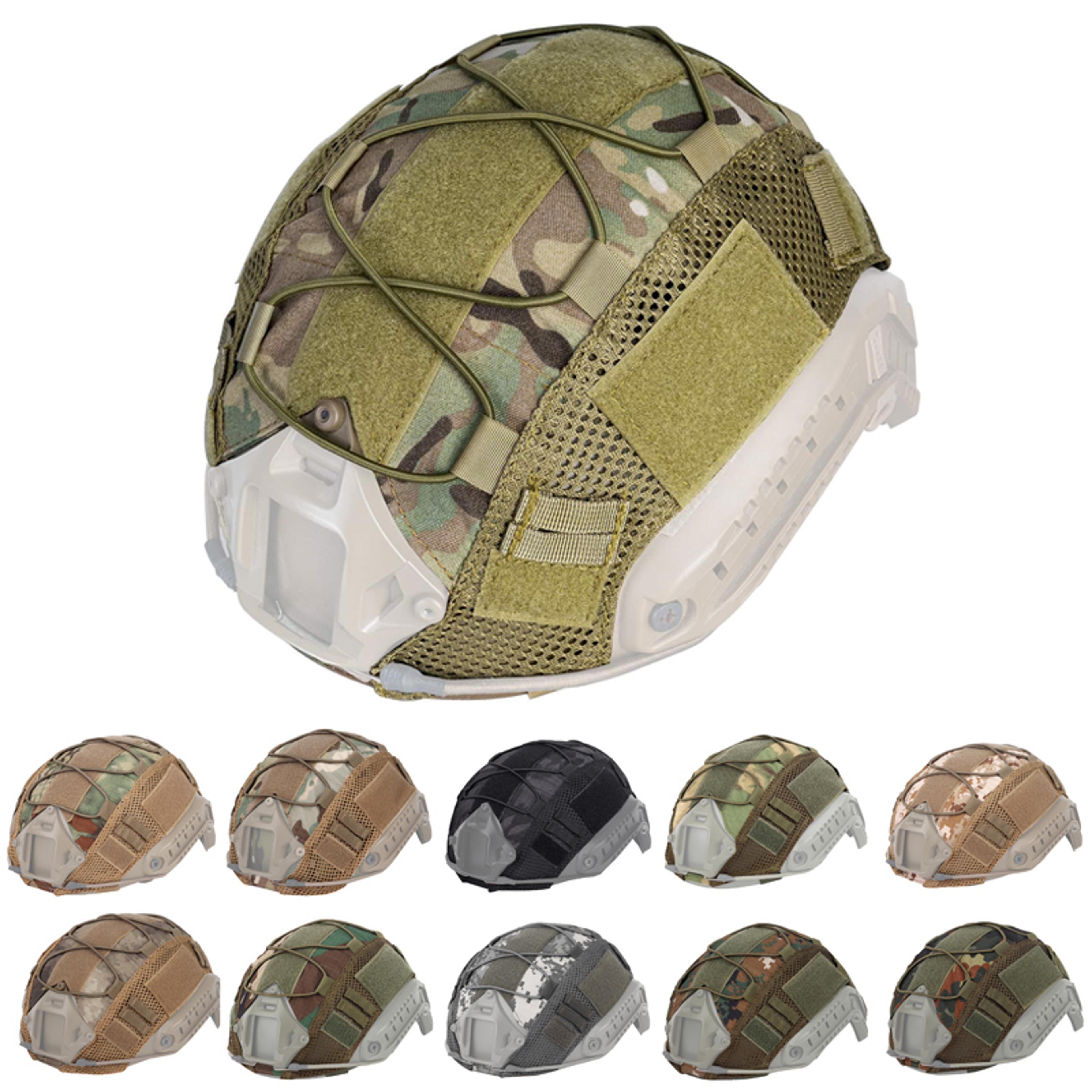 airsoft tactical helmet cover for mh pj bj fast ops core, camouflage military cloth shell with adjustable elastic cord