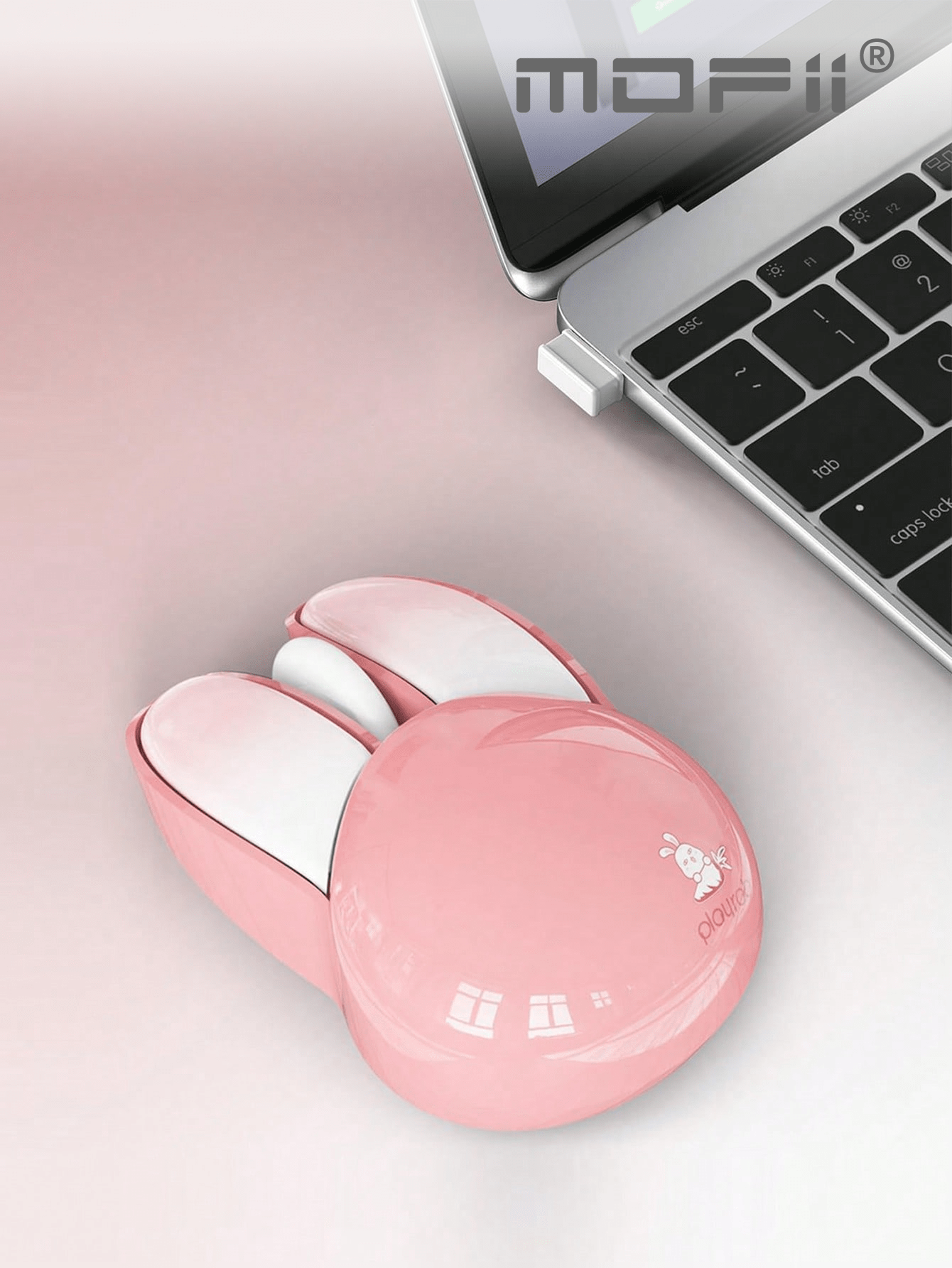 mofii wireless silent mouse with cute rabbit design, 2.4 ghz usb receiver optical mouse for notebook, laptop, pc