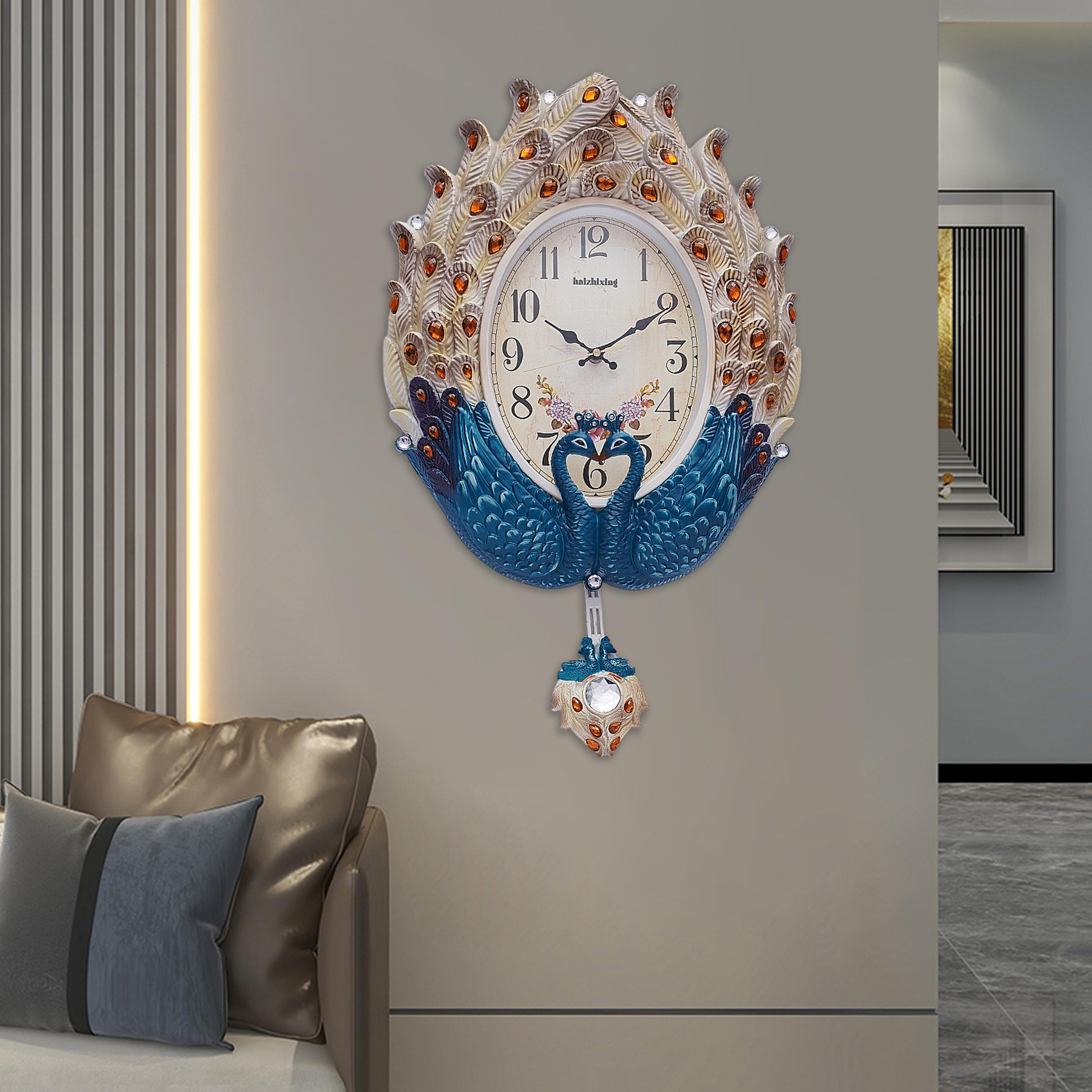 exquisite wall mounted clock with lifelike animal feathers, large digital display, quartz movement, perfect decorative