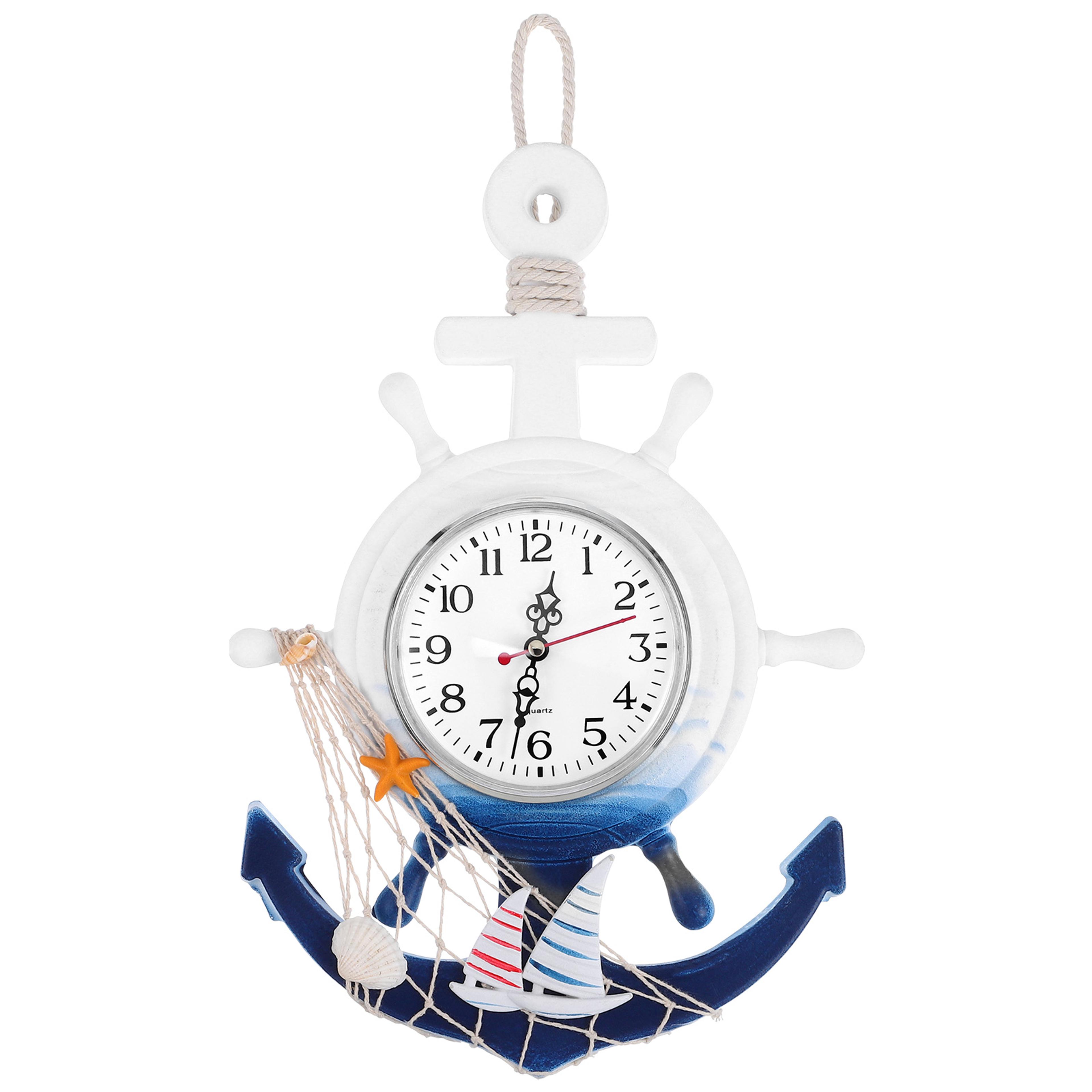 vintage decor rudder anchor clock, wooden boat wall hanging, nautical office wall clocks for home or gift