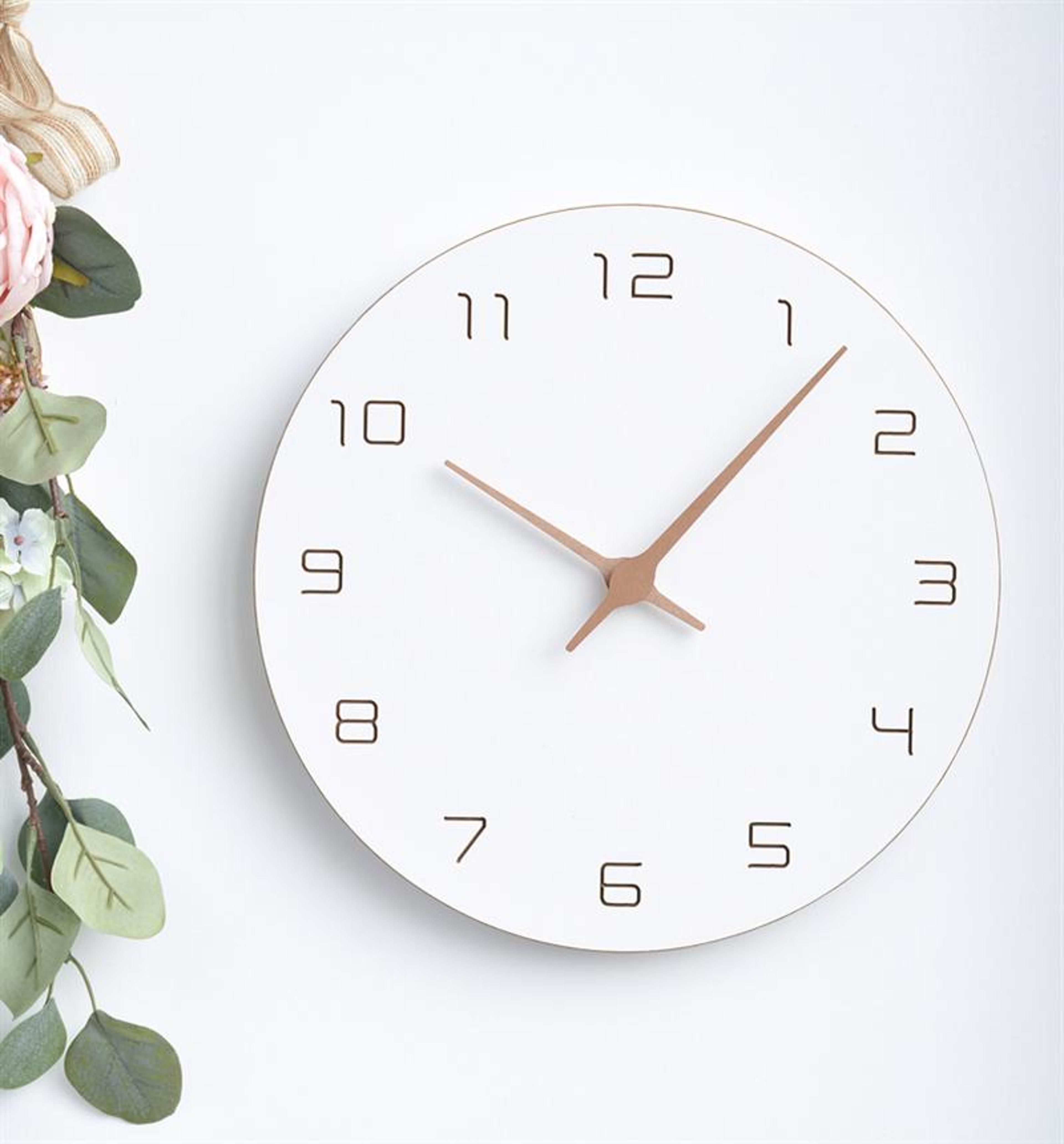 oversized wall clocks operated wooden, silent non ticking wood clock, white modern minimalist hanging decor