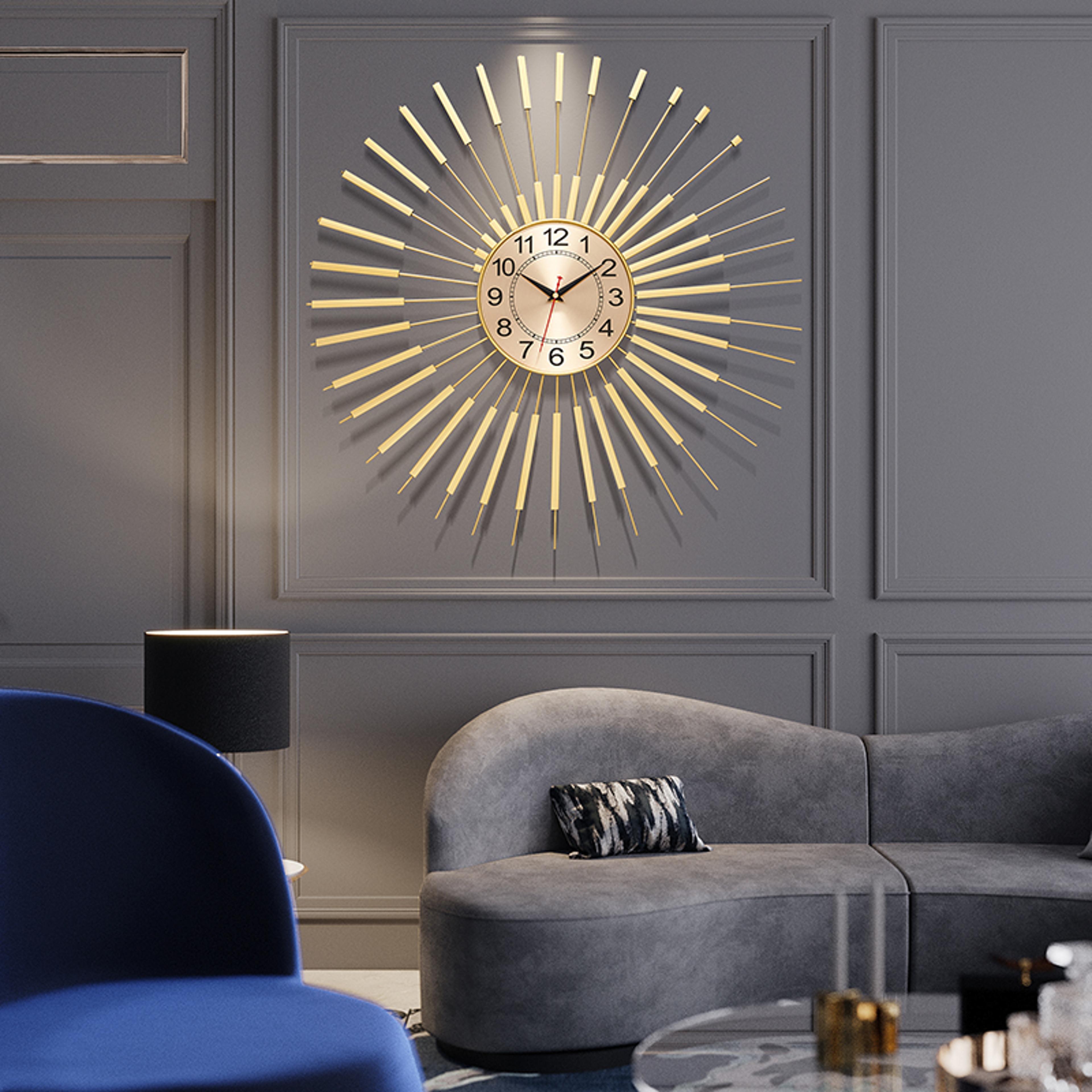 luxury retro metal gold wall clock for large rooms, fashion battery operated, silent round horloge home wall decor