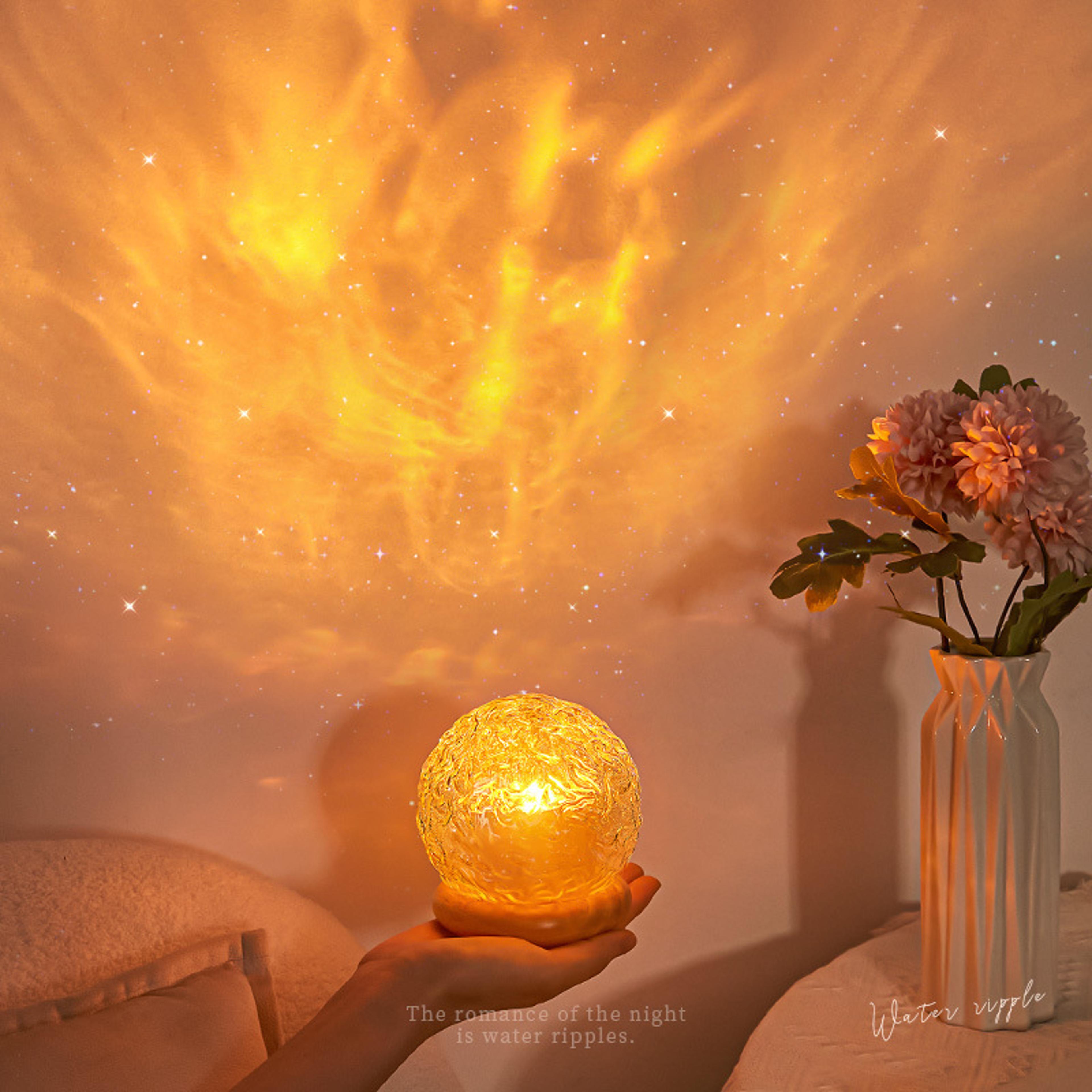 crystal mood lamp home bedroom decor, new water ripple projector night light, aesthetic christmas sunset light gift