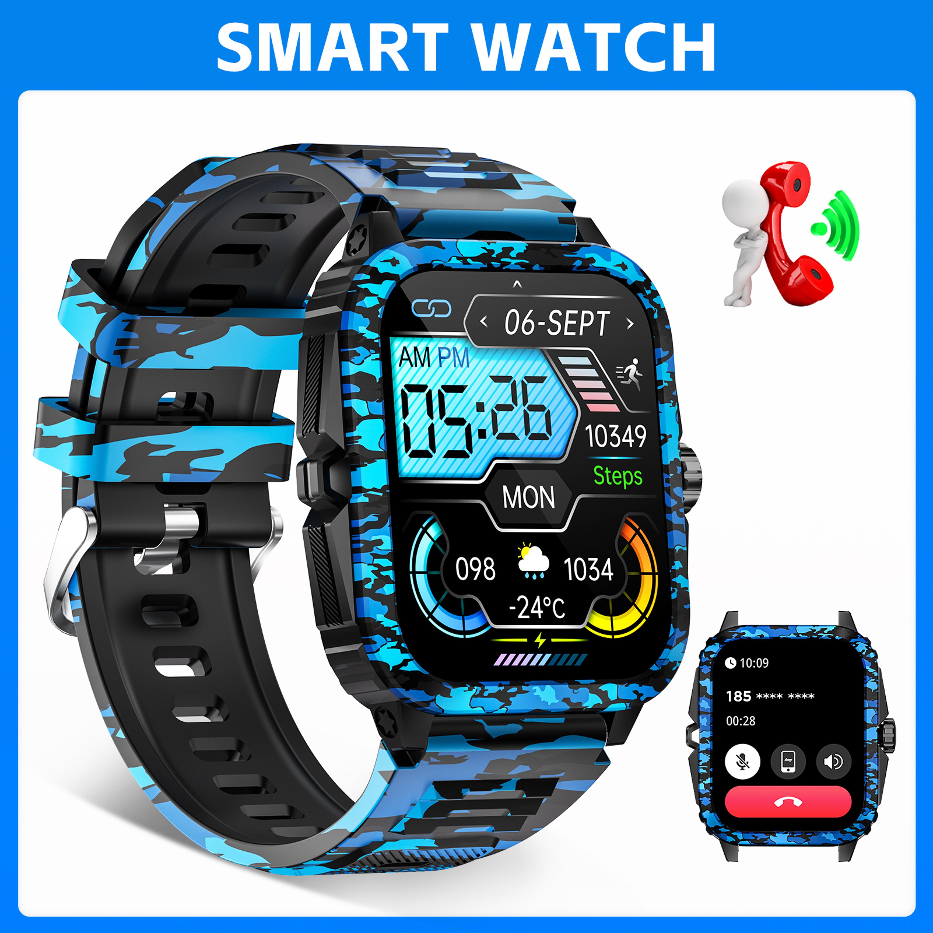 smart watch waterproof men fitness tracker, bluetooth call, heart rate, original camouflage design