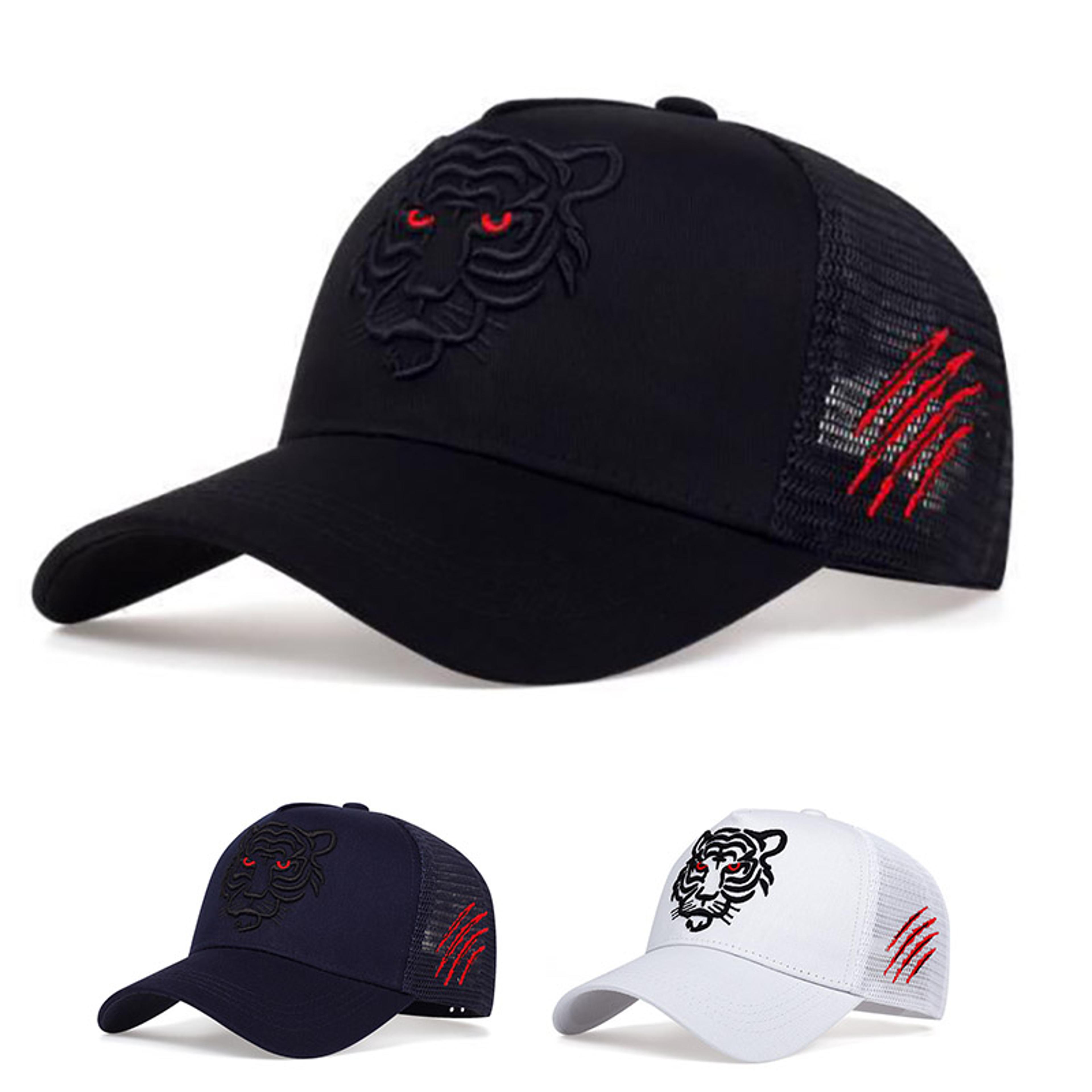 mens summer tiger head hat breathable big head purse seine hat, high top embroidered baseball cap, sun protection shade