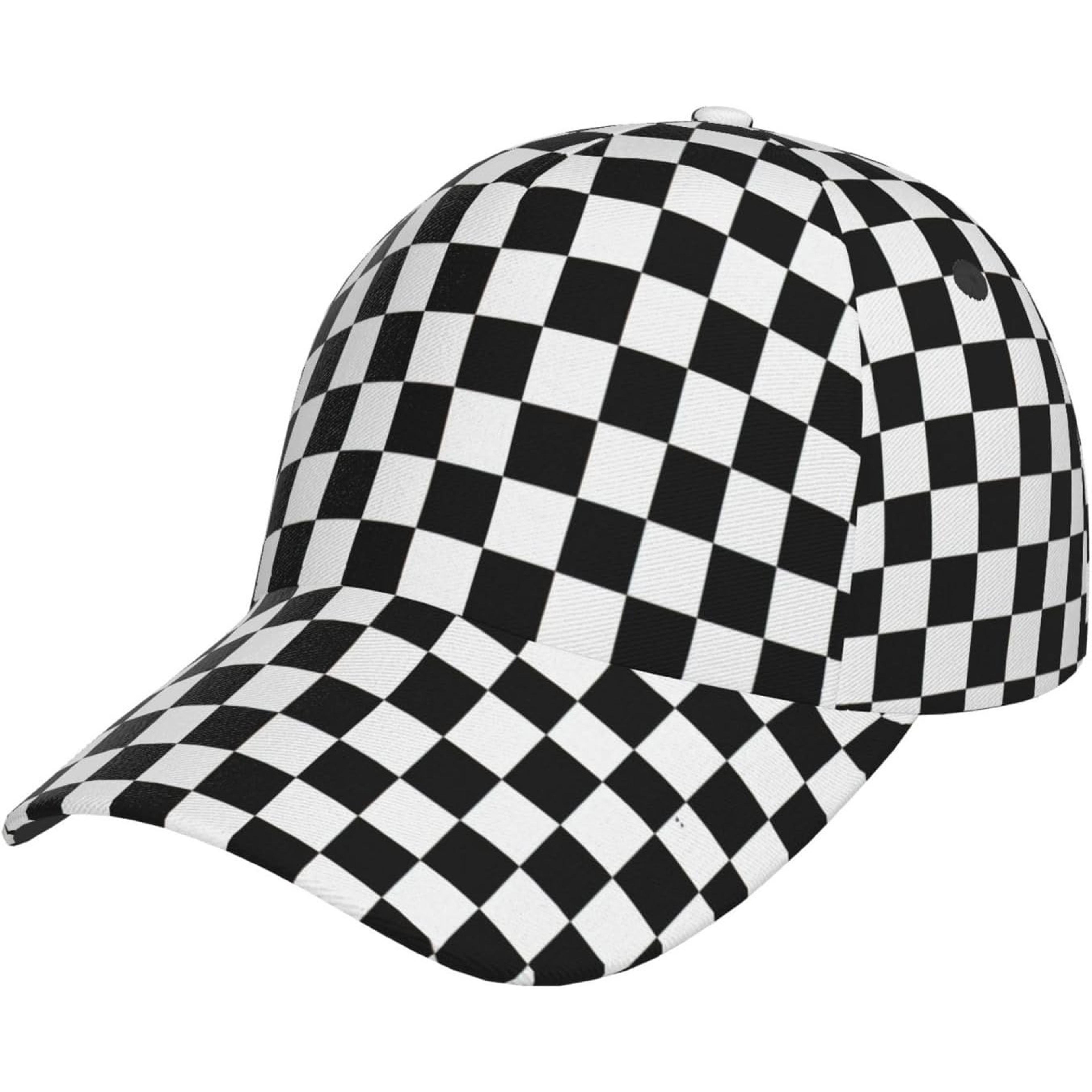 black white checkered flag baseball hats men women adjustable snapback cap, checkered trucker cap racing style headwear