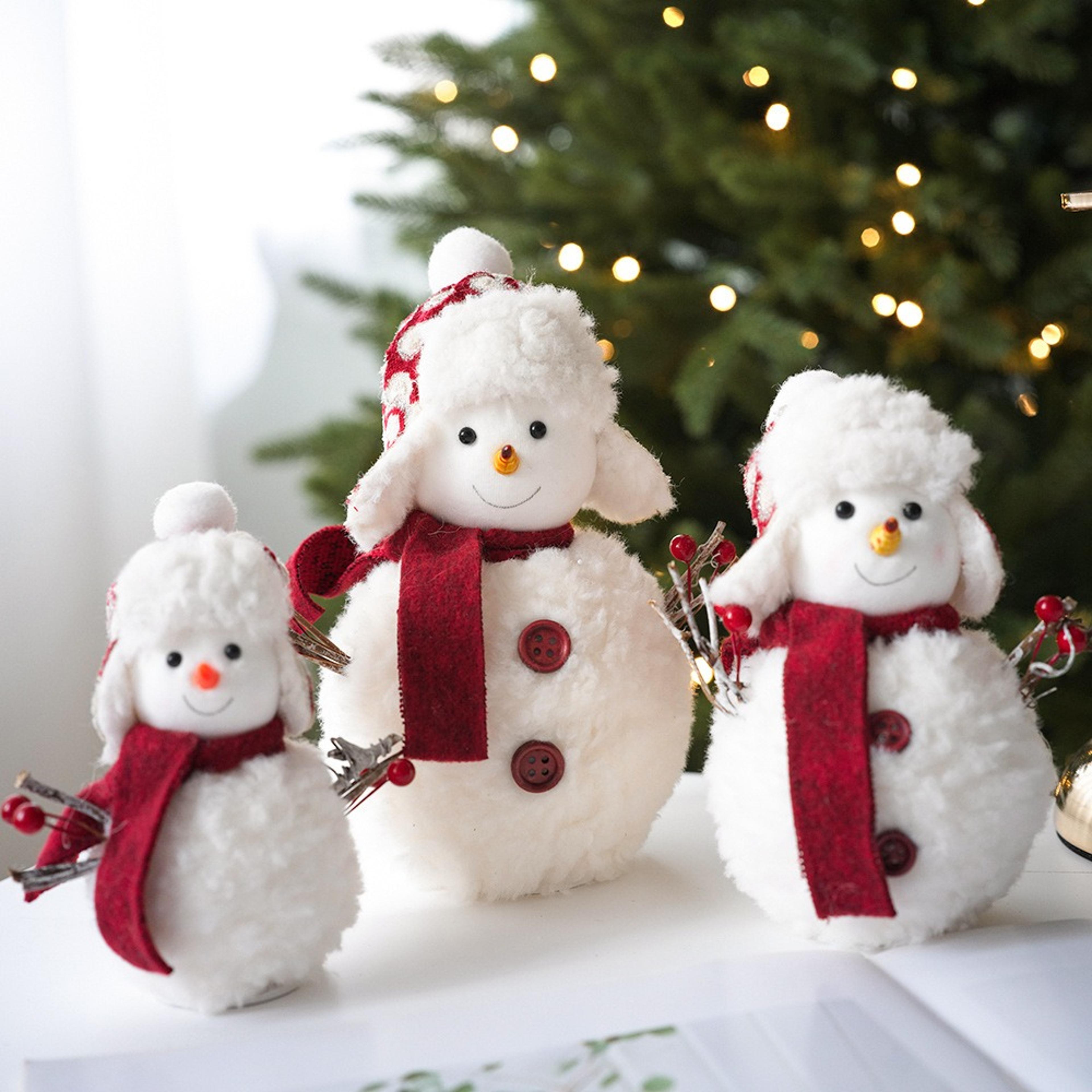christmas snowman doll ornament, cute plush knitted fabric doll, cartoon holiday pendant decoration for new year