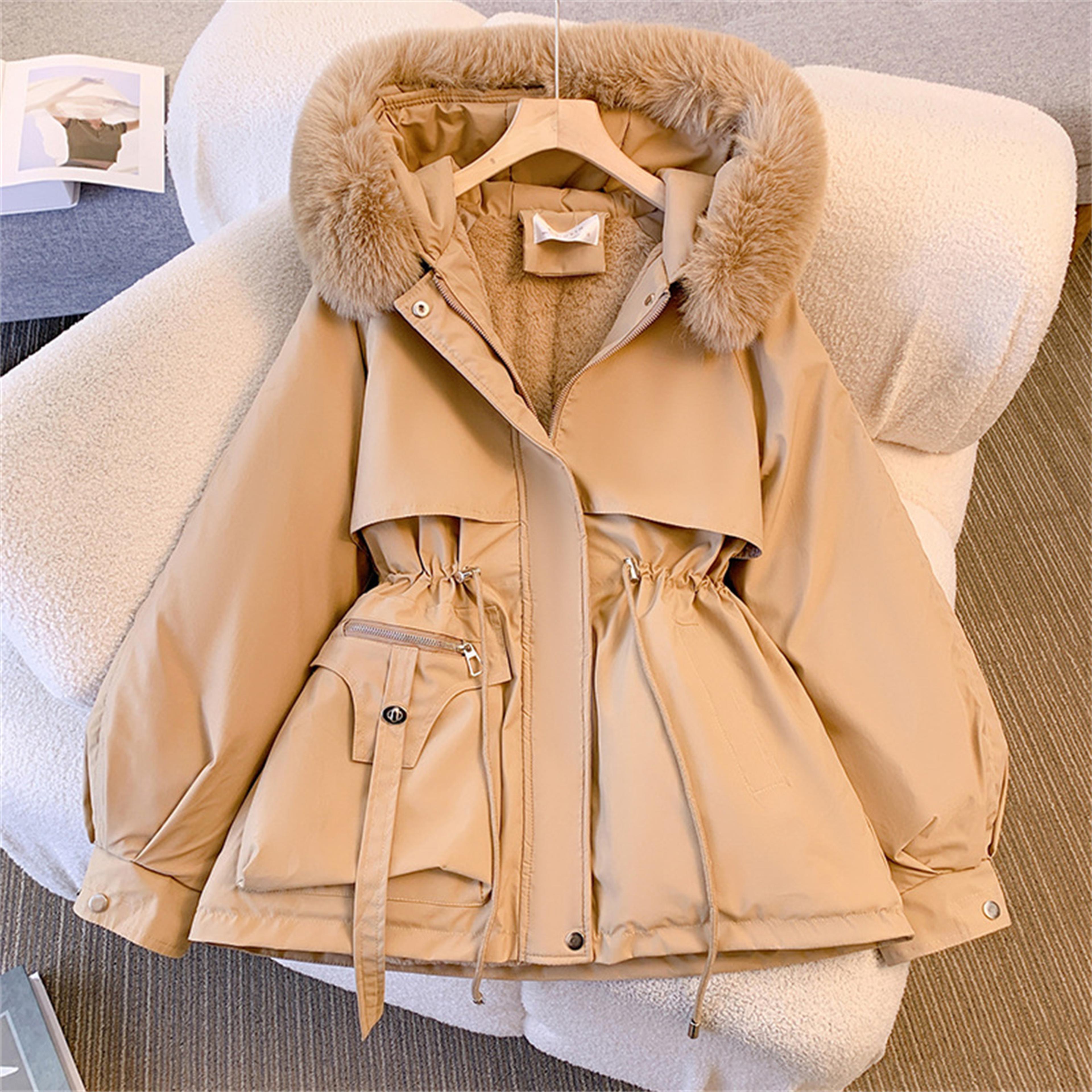 women winter fashion coats, hooded drawstring jacket, solid padded zip up parka, casual autumn street wear outfit