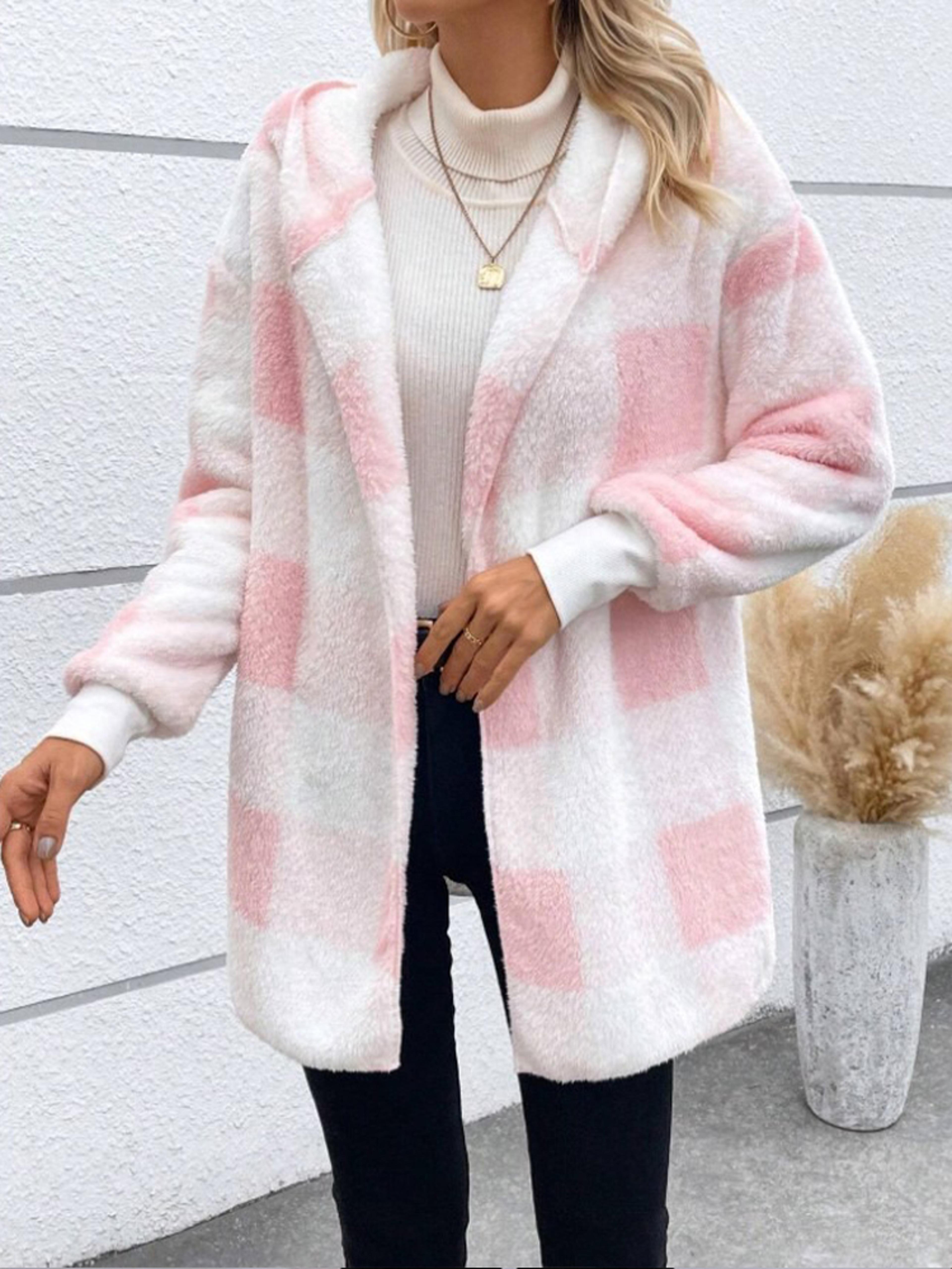 winter thick color-blocked womens cardigan, loose ribbed plaid sweater, warm plush cold-resistance new cozy clothes