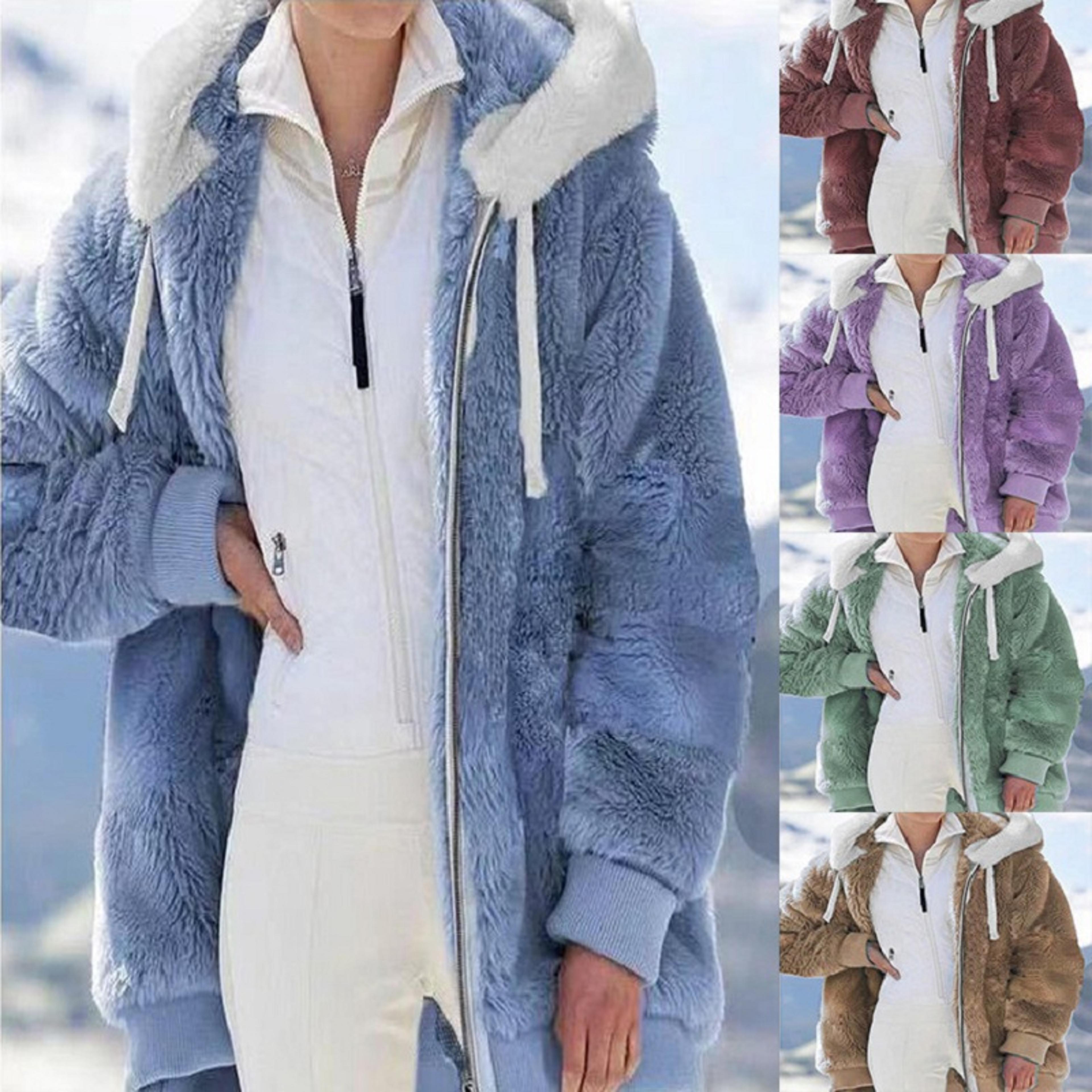 new style loose plush autumn winter zipper hooded jacket woman