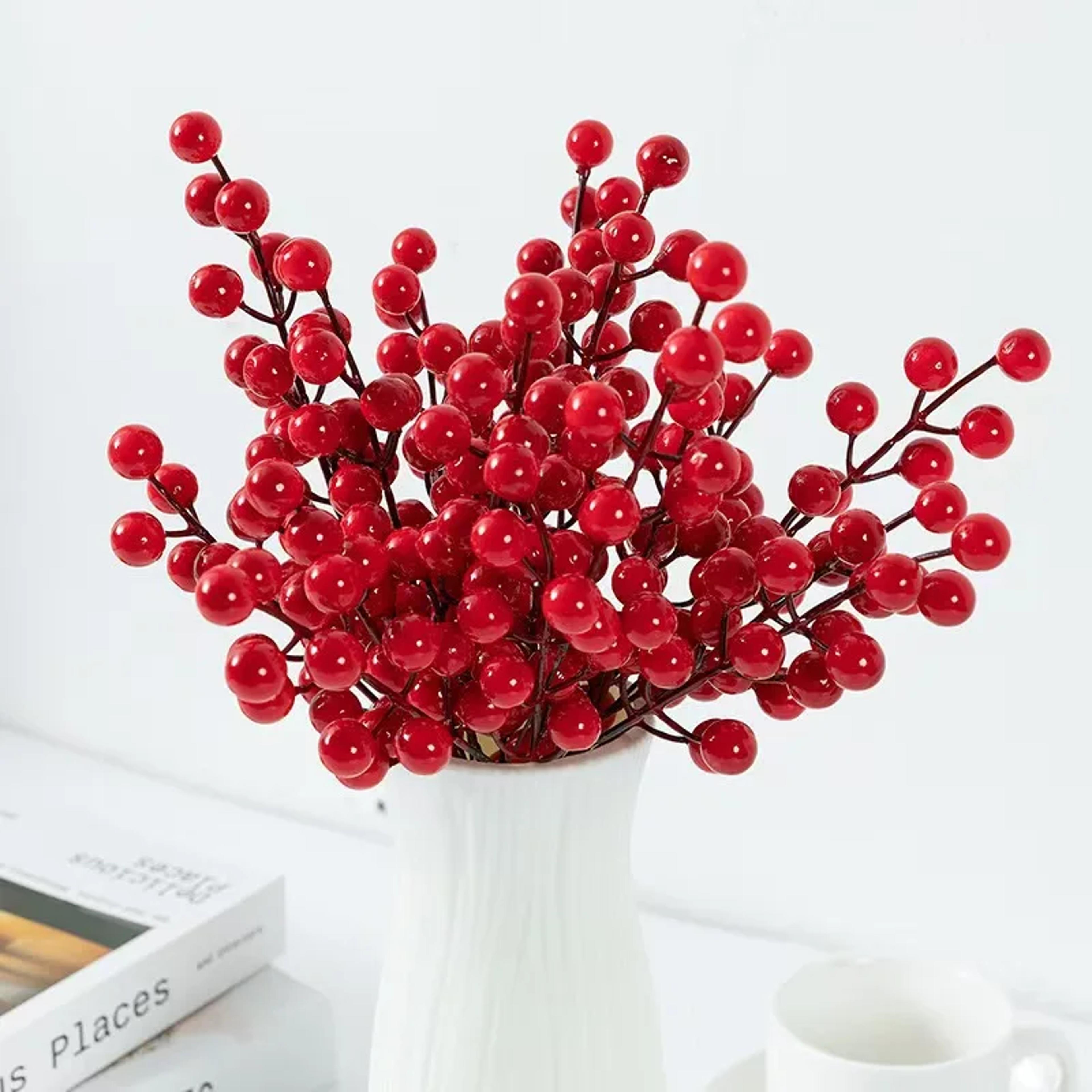 berry stems christmas tree ornaments, artificial fruit snow frosted red, diy crafts wedding decor new year decoration