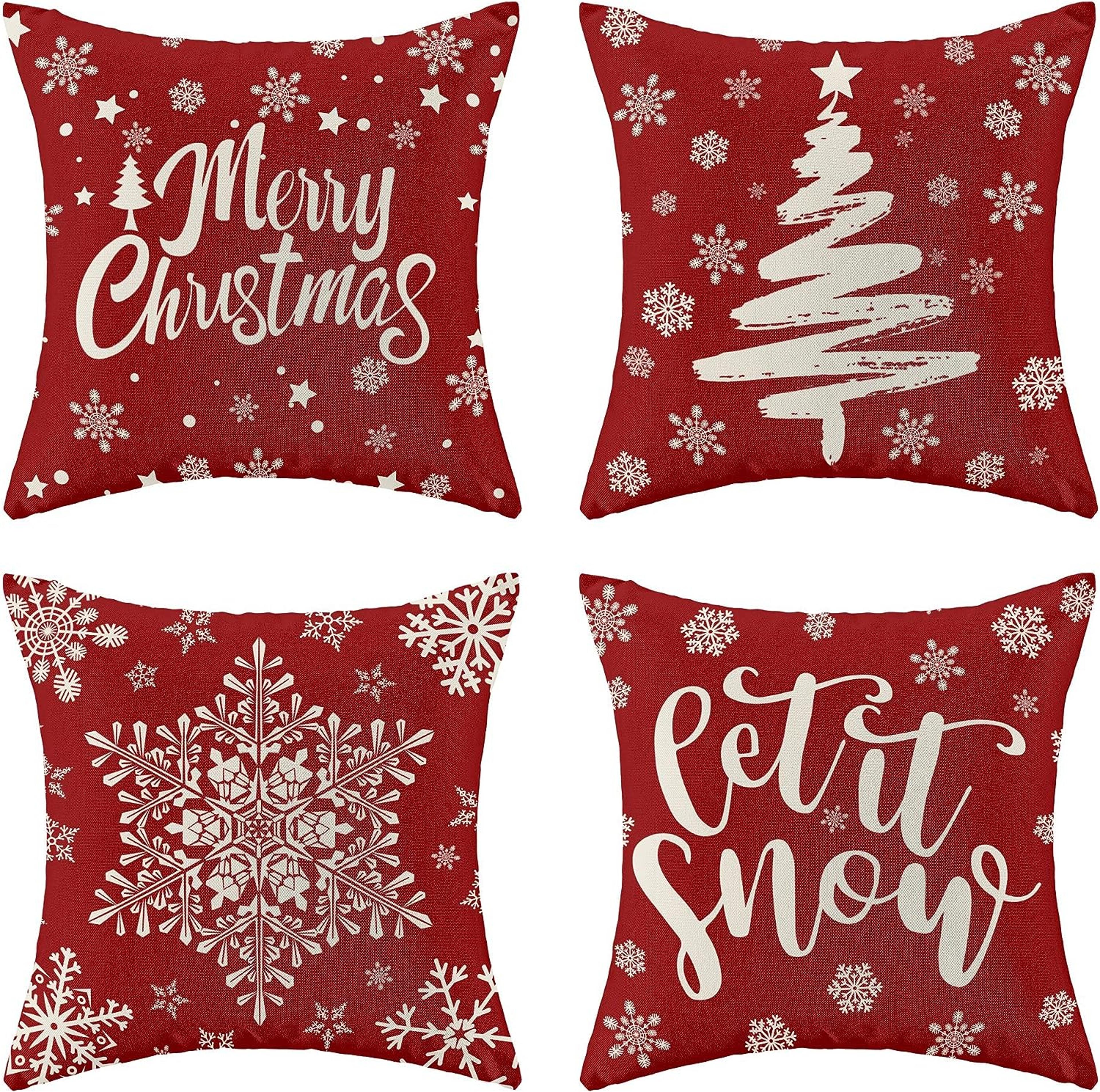red christmas pillowcase, farmhouse snowflake pillow cover, christmas linen cushion, sofa home decoration