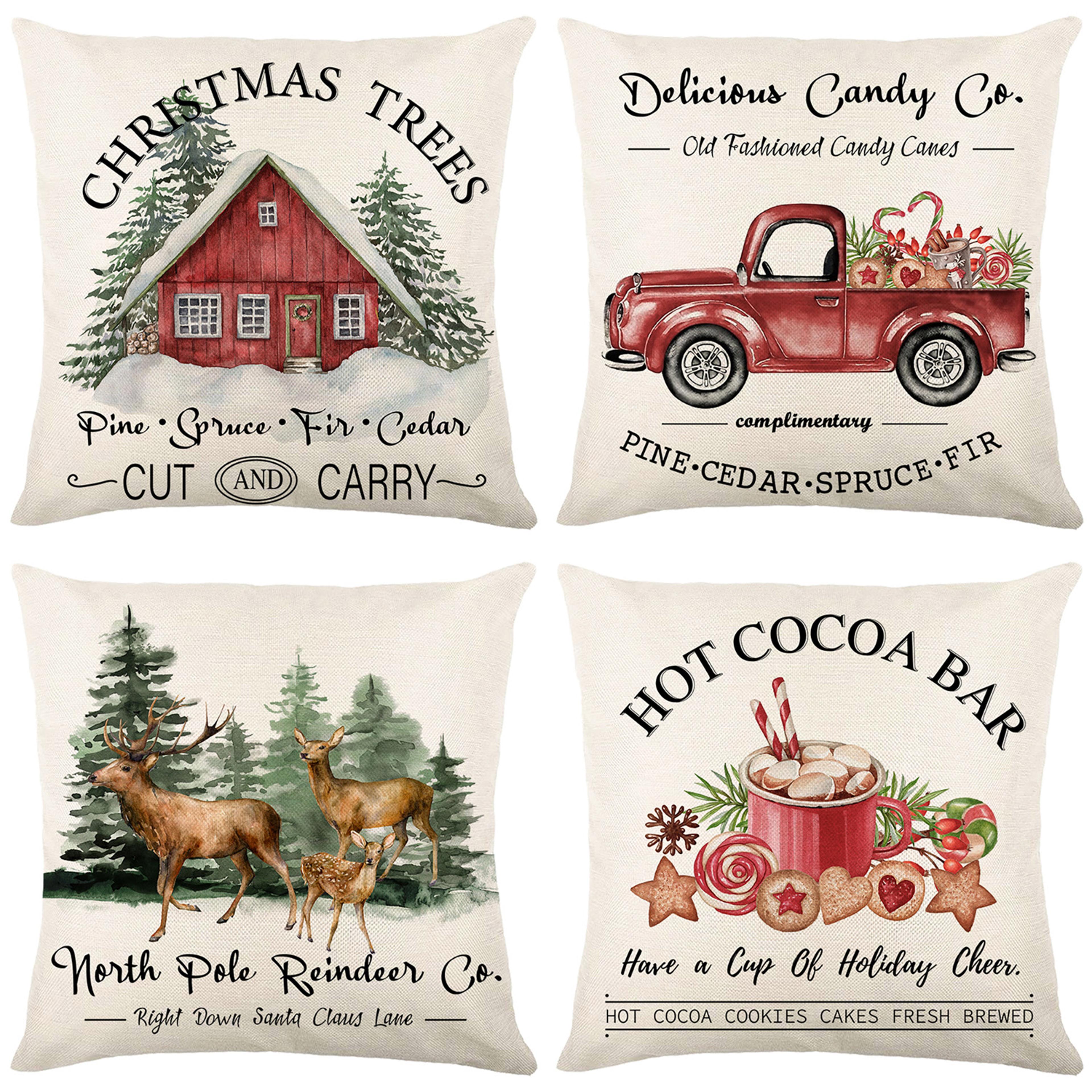 linen merry christmas pillow cover throw pillowcase winter christmas decorations for home tree deer sofa cushion cover