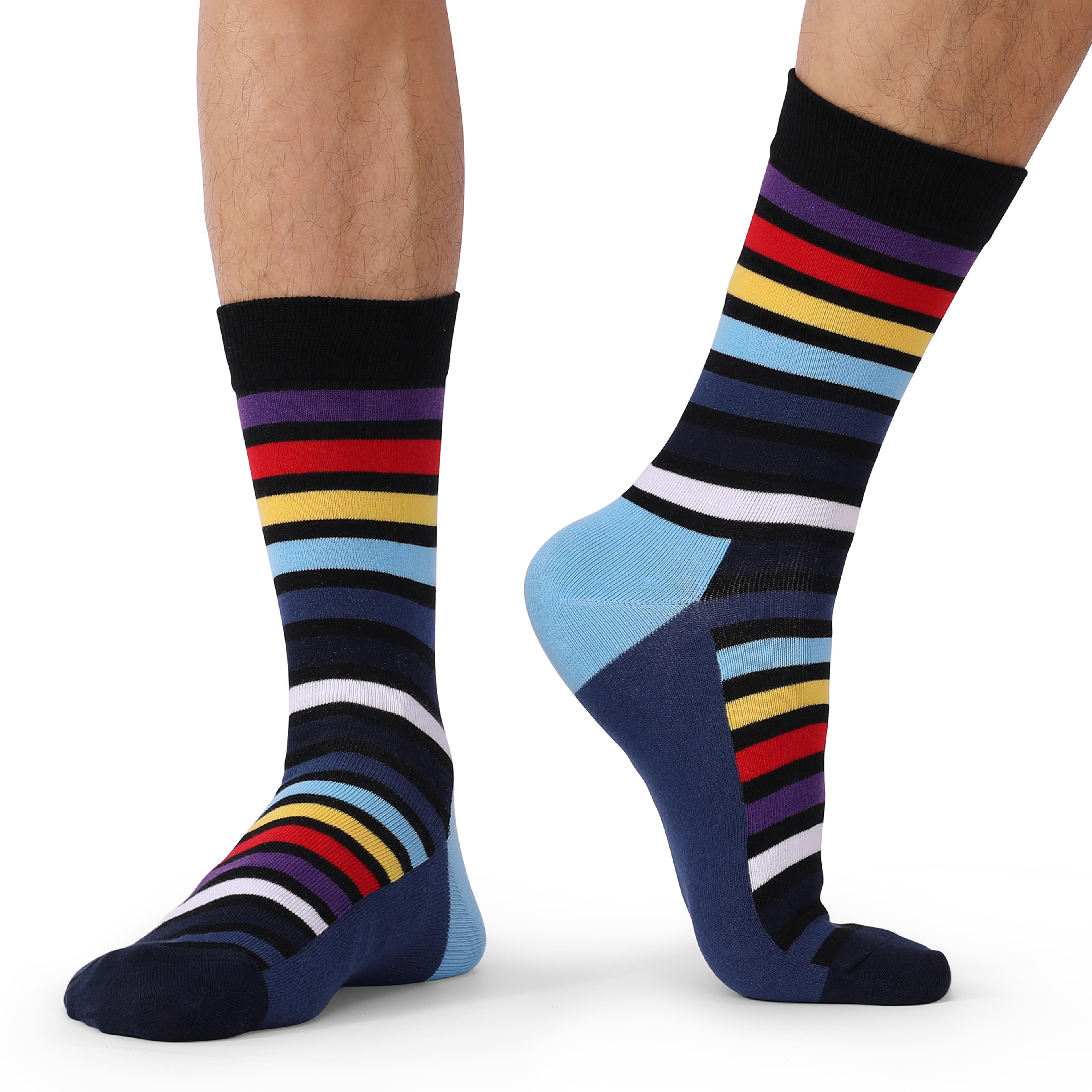 colorful striped men's dress socks, combed cotton, cool & breathable casual socks pack