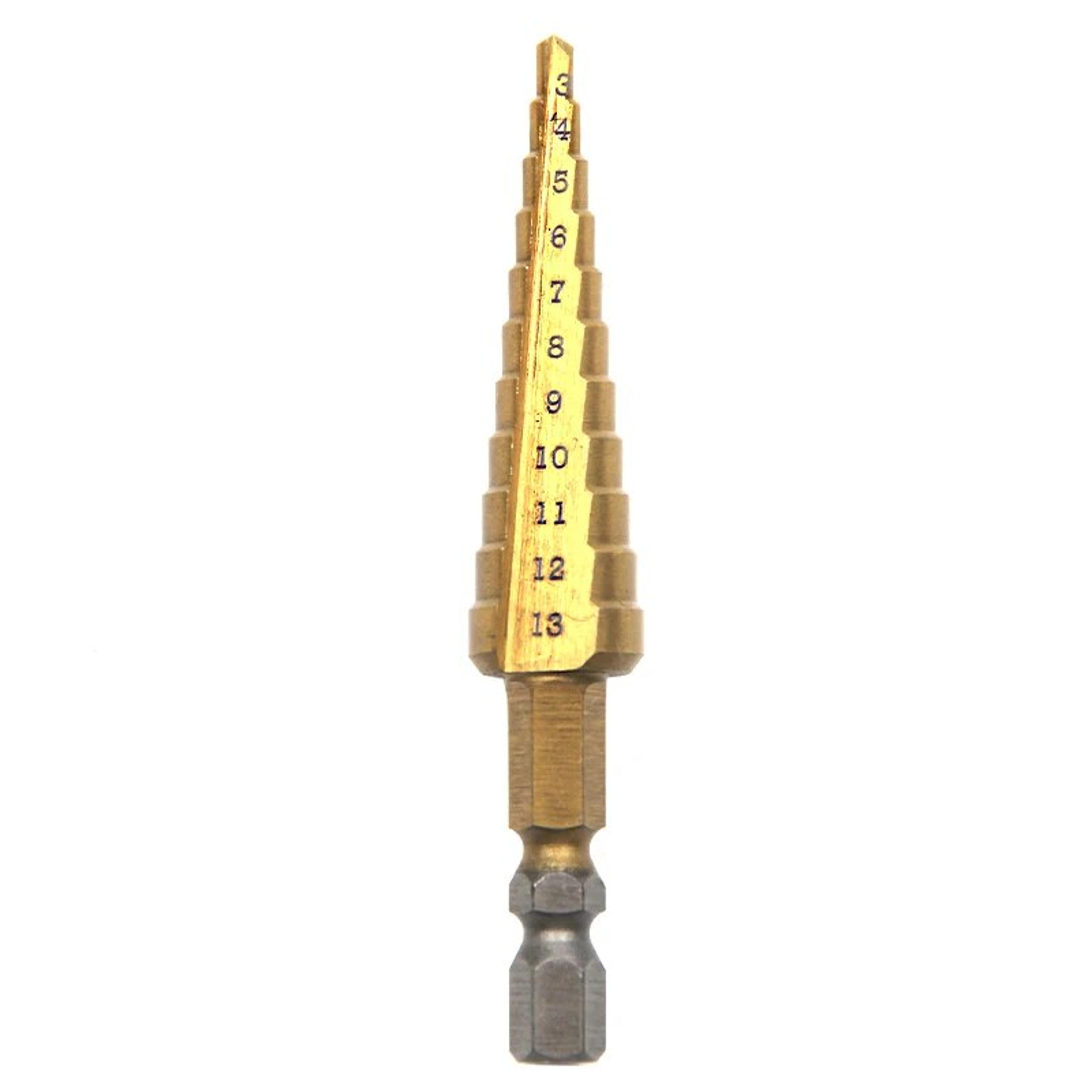 titanium coated step drill bit hex shank multi-size hole cutter for metal, wood & plastic