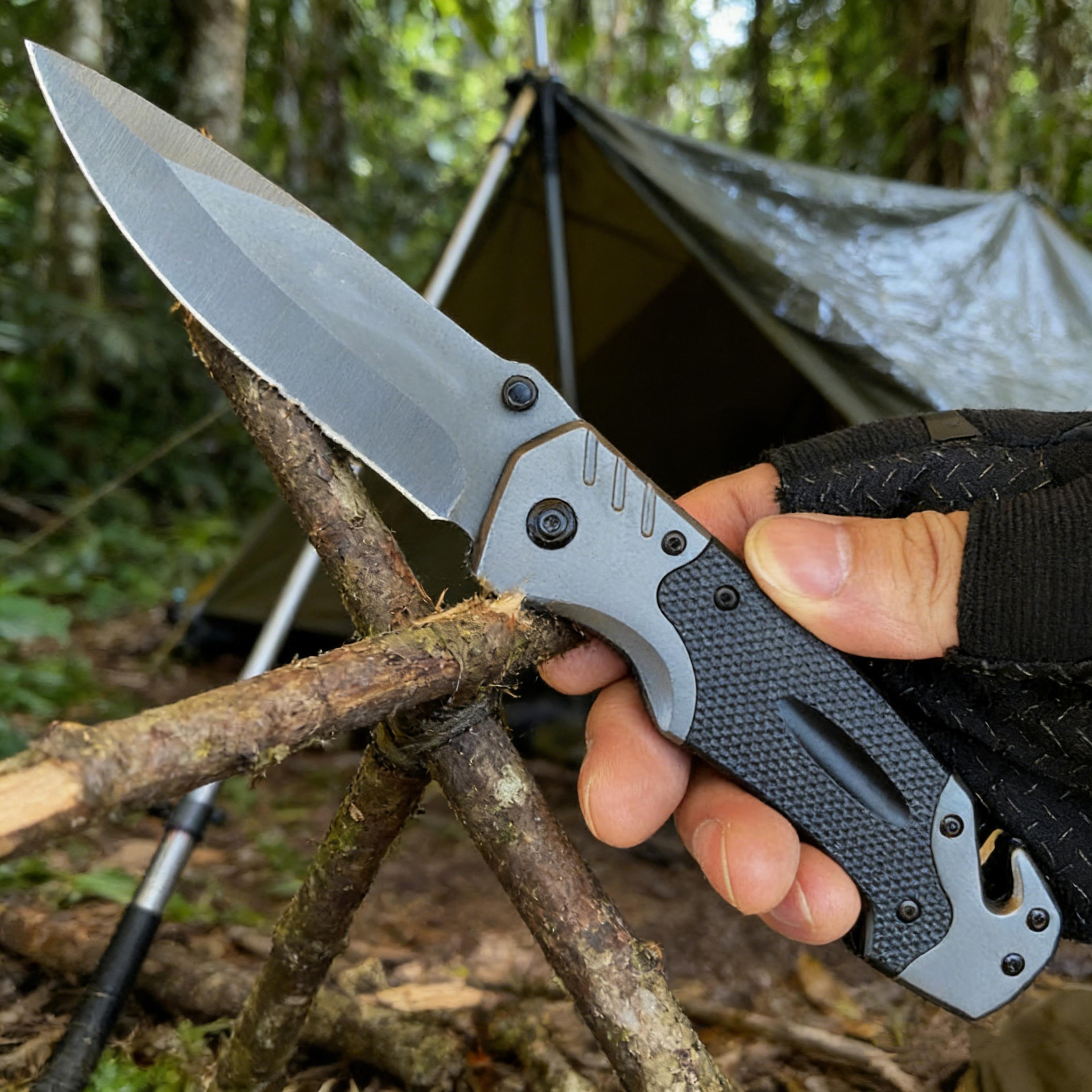 folding survival pocket knife for camping, fishing & outdoor adventure