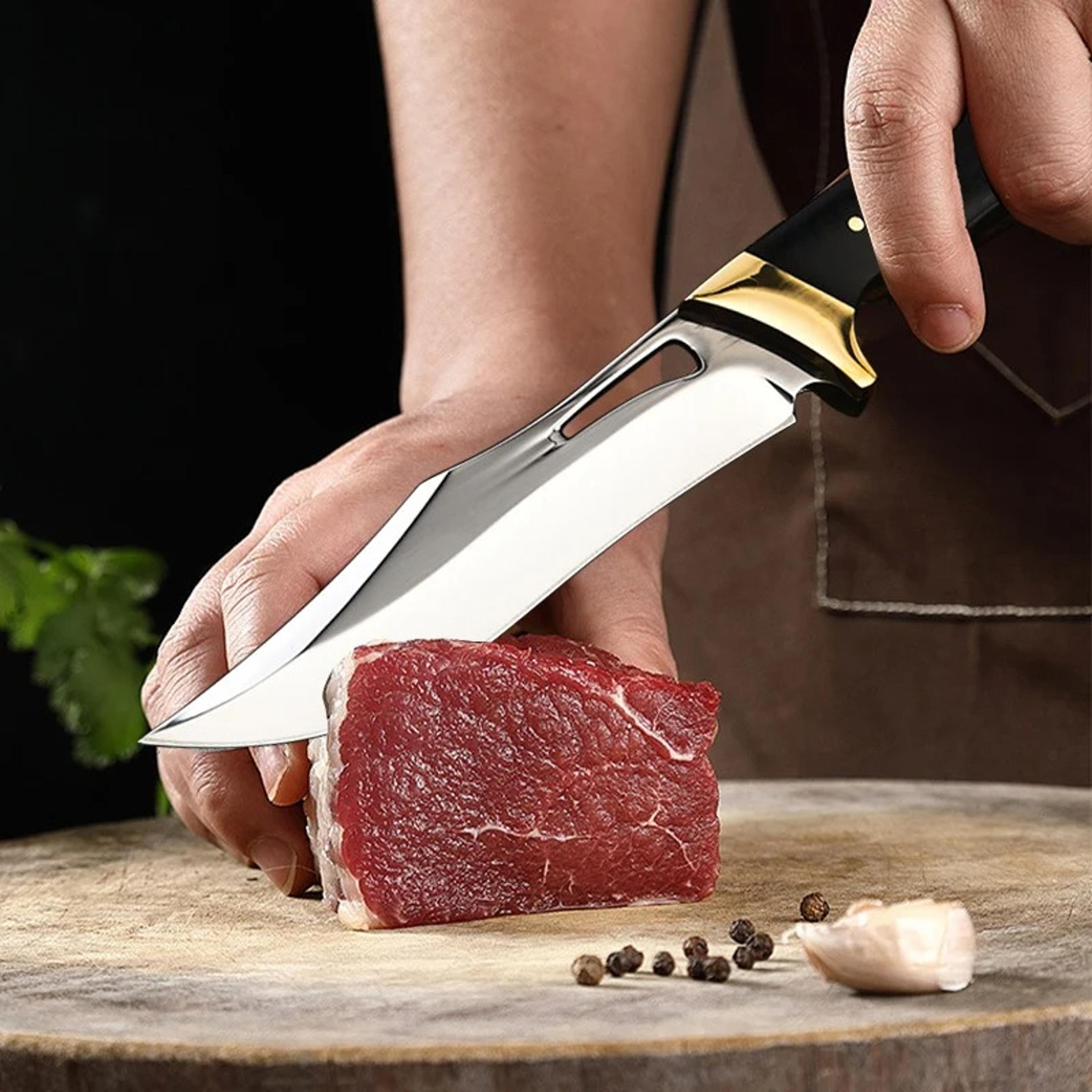 precisionedge forged boning & butcher knife with wooden handle
