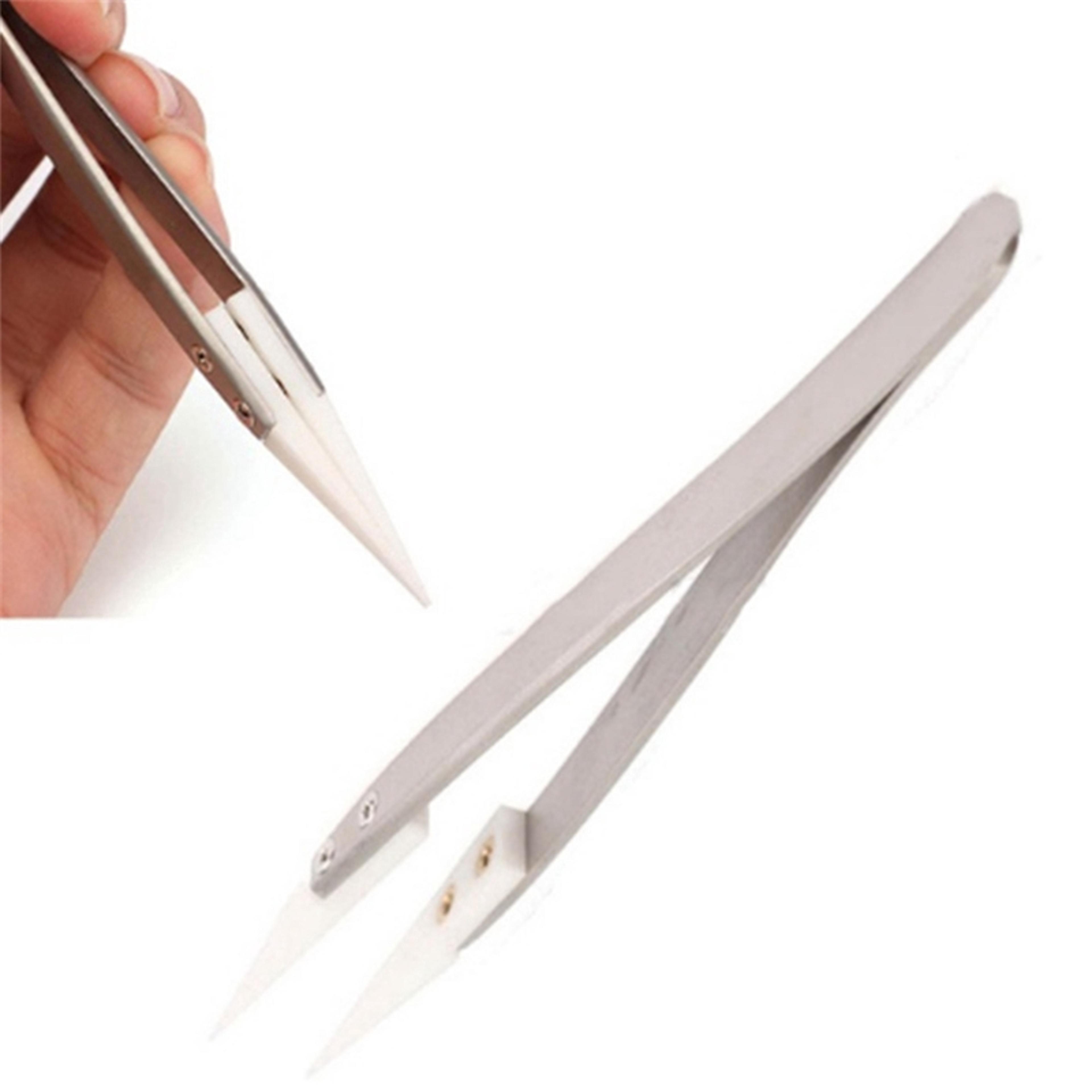 precision ceramic tipped stainless steel soldering tweezers heat resistant fine point tool