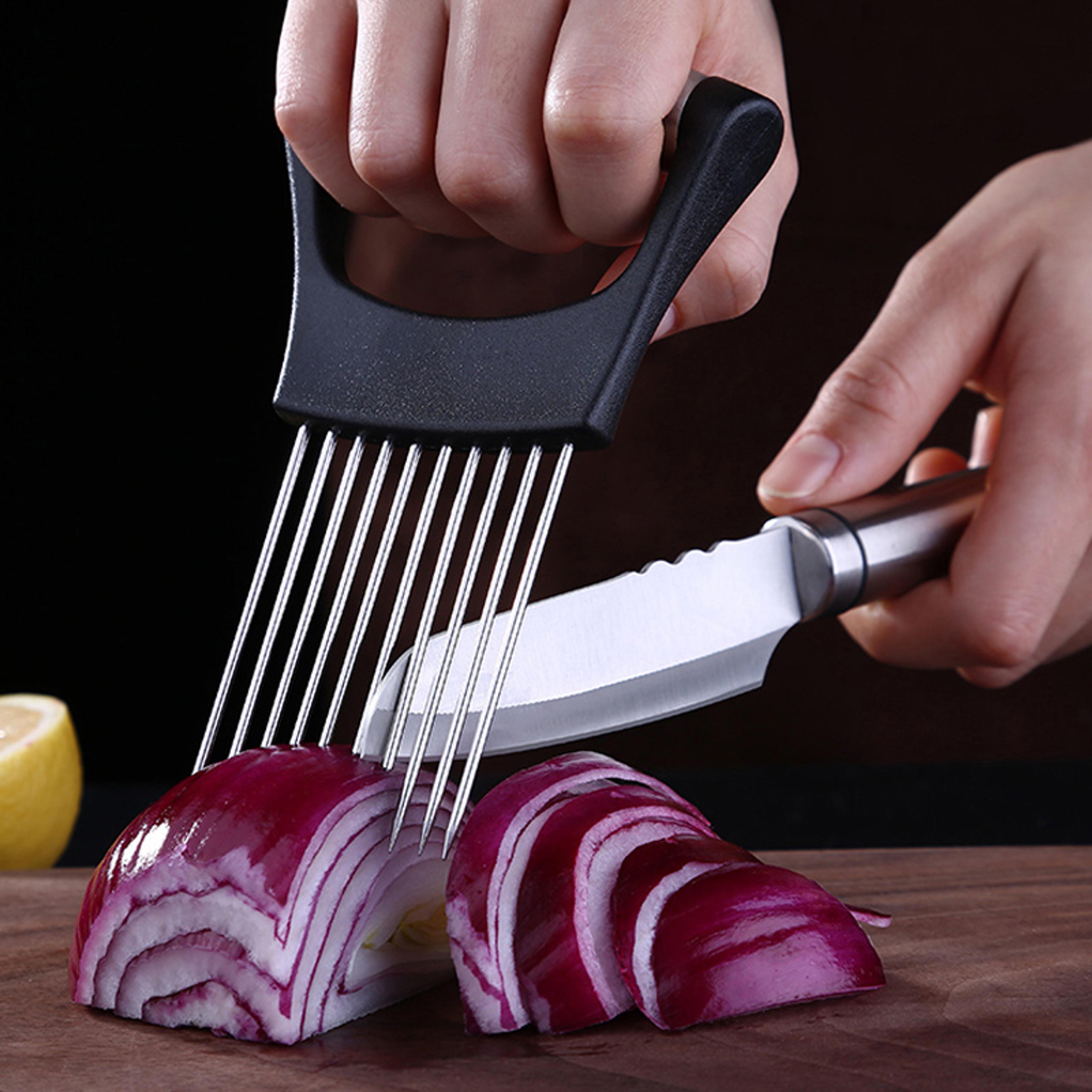 precisiongrip onion & tomato slicer holder stainless steel onion cutter holder for safe, even slicing