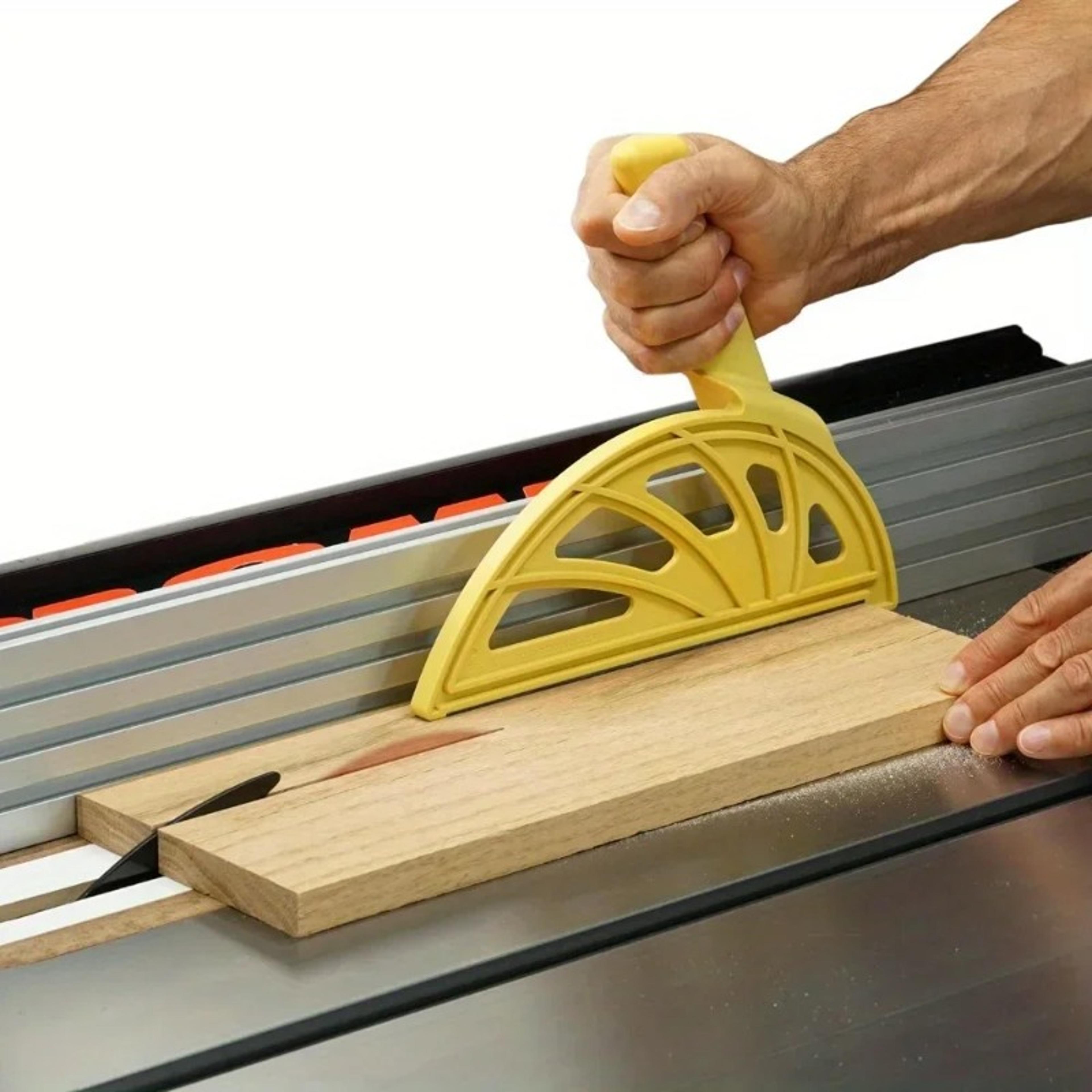 push block for table saws, router tables, and jointers, offset handle push stick