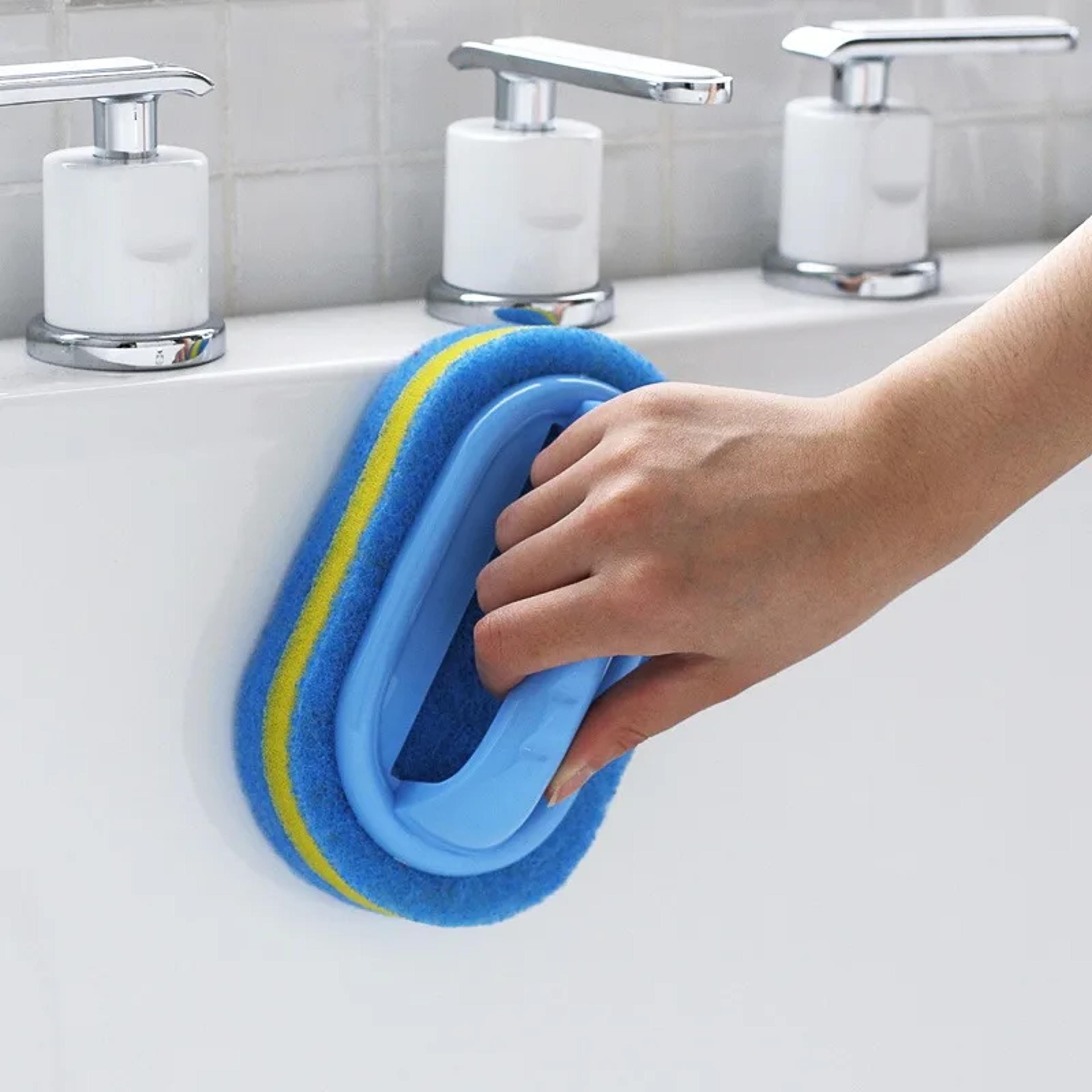 all purpose durable kitchen & bathroom cleaning brush with handle heavy duty scrub sponge tool