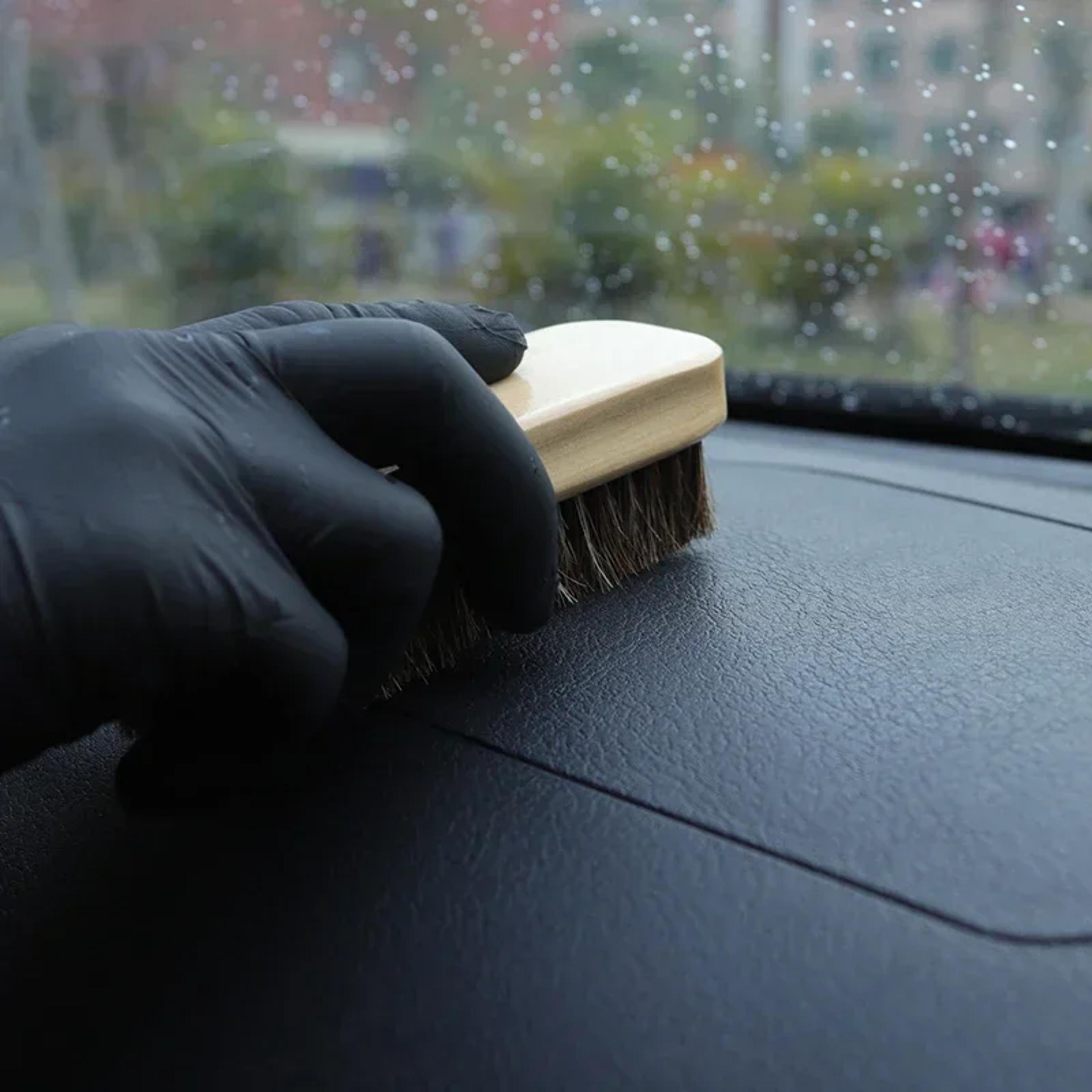 premium horsehair car interior cleaning brush wooden detailing tool for dashboard, seats & vents