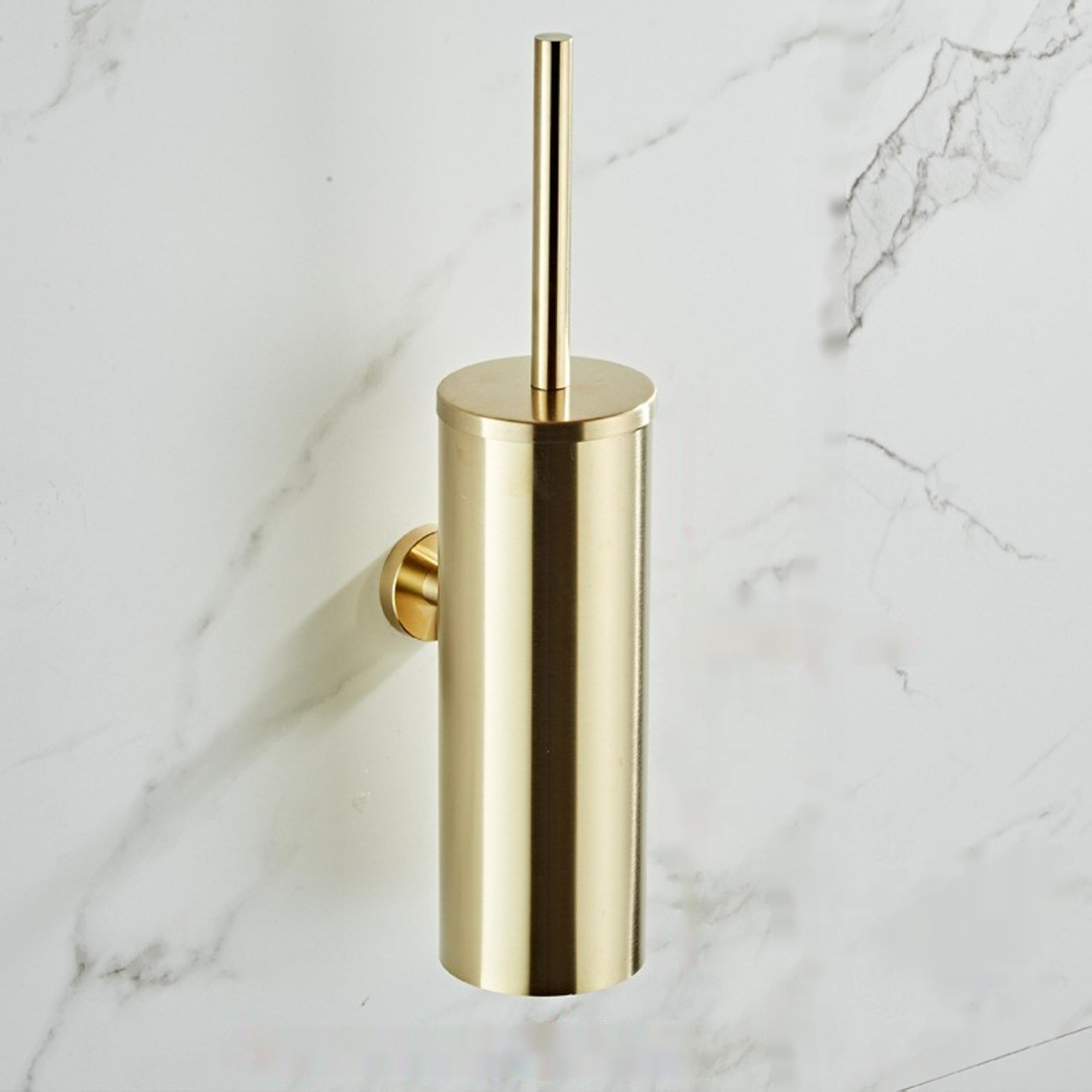 brushed gold stainless steel toilet brush set with wall mount holder
