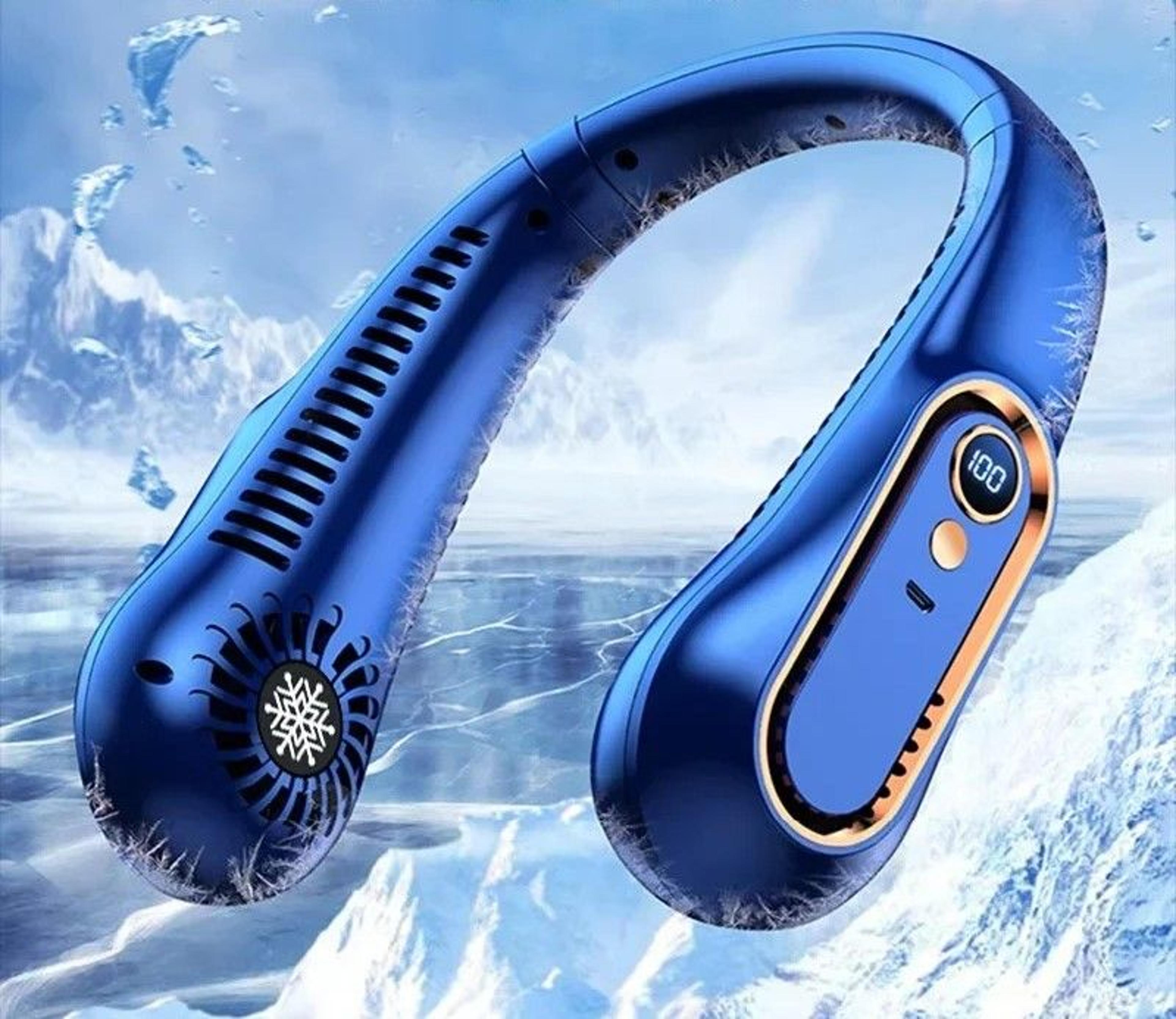 wearable neck fan with digital display & usb rechargeable cooling
