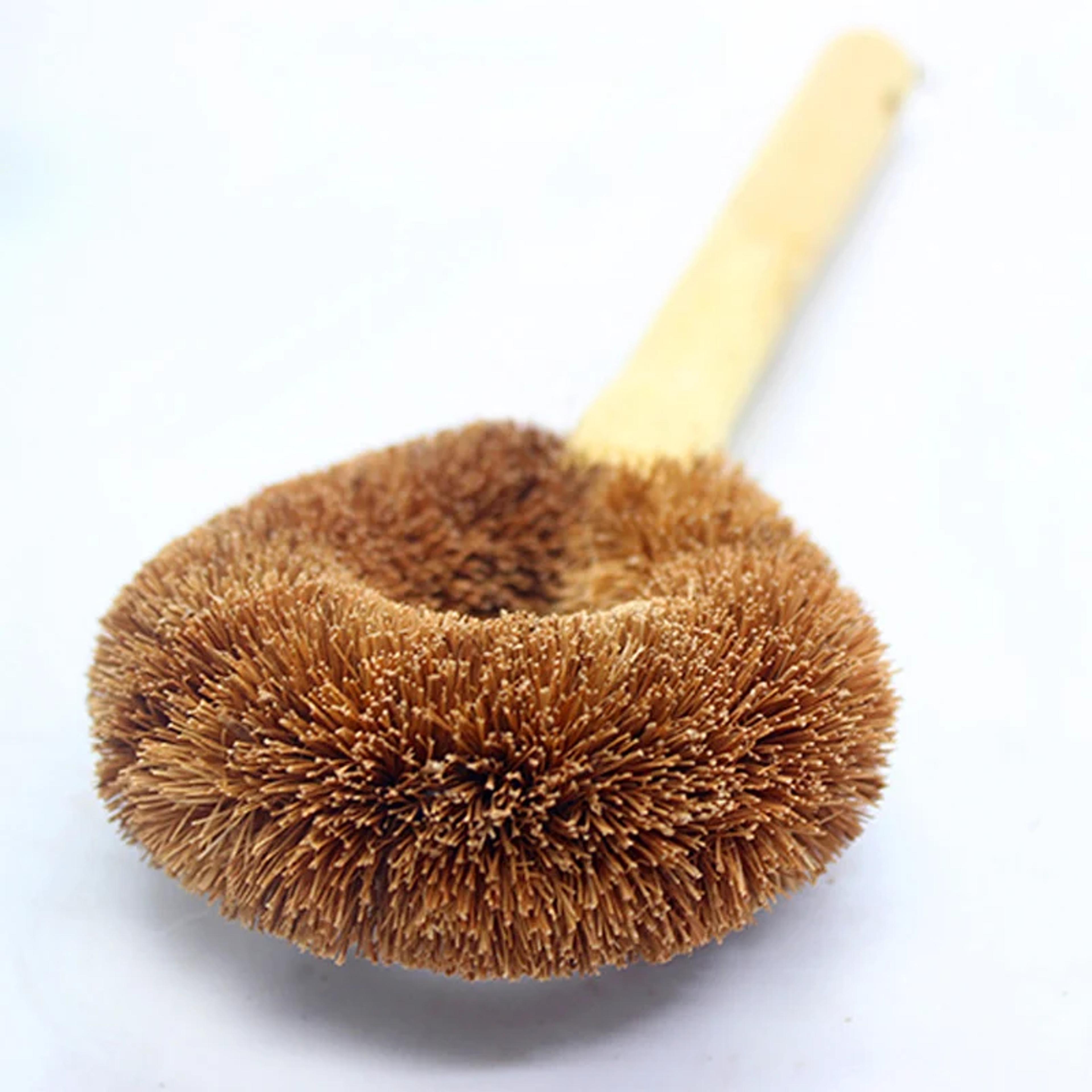 eco coconut fiber dish brush with long handle for pots, pans & kitchen cleaning